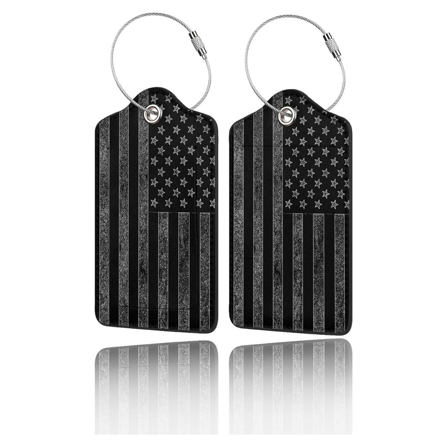 Etiquetas de Equipaje GACCAP 2 Pcs Cuero Negro Gris