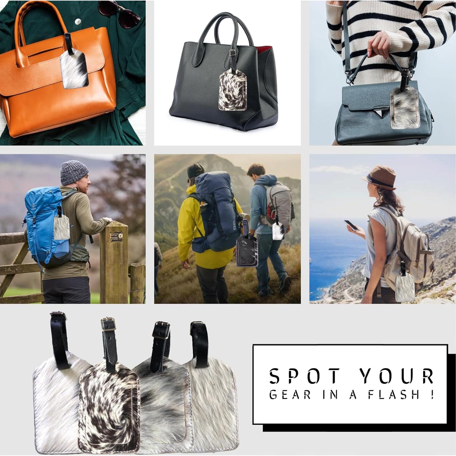 Etiqueta de Equipaje de Cuero Mulch - Paquete de 3, Pelo Arriba