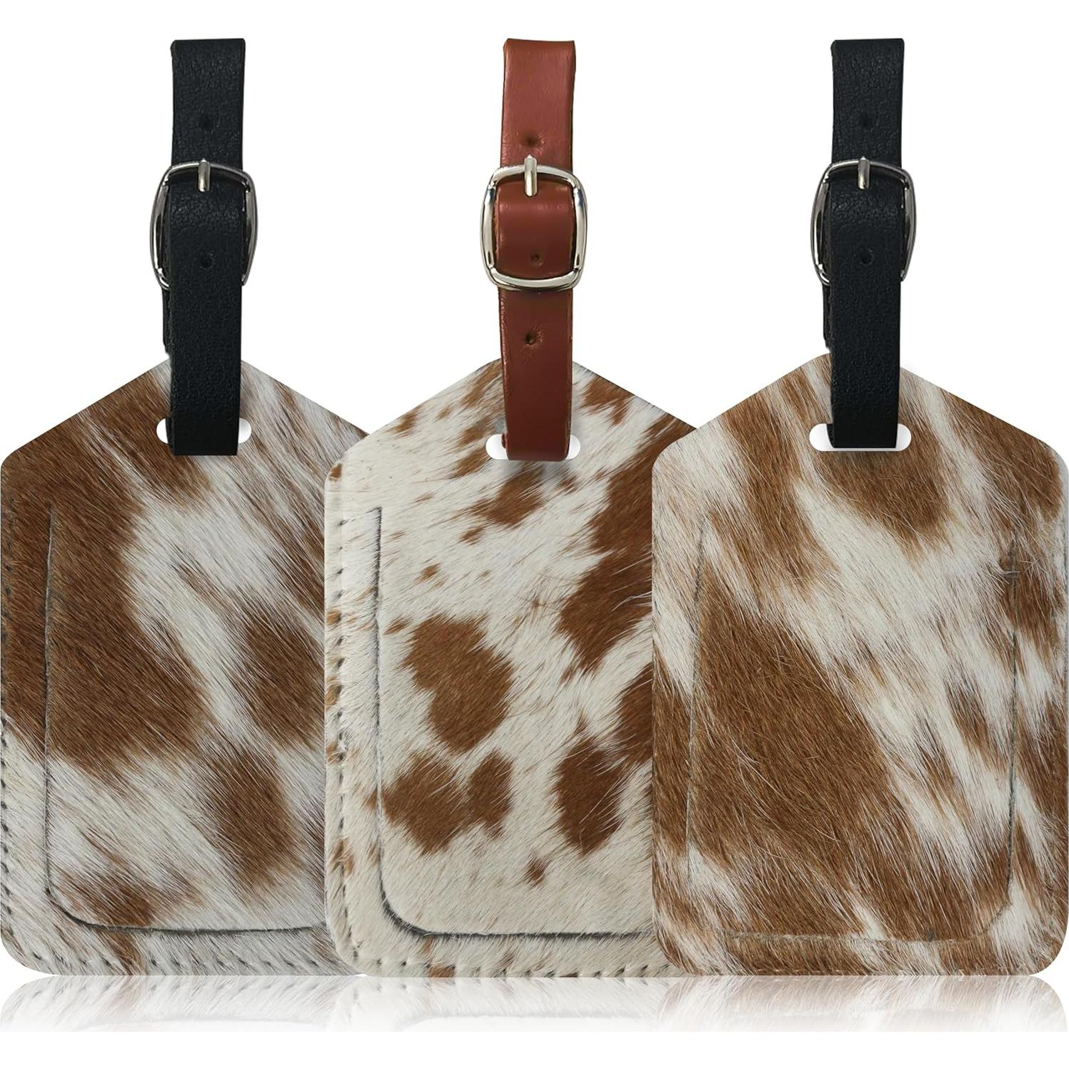 Etiqueta de Equipaje de Cuero Mulch - Paquete de 3, Pelo Arriba