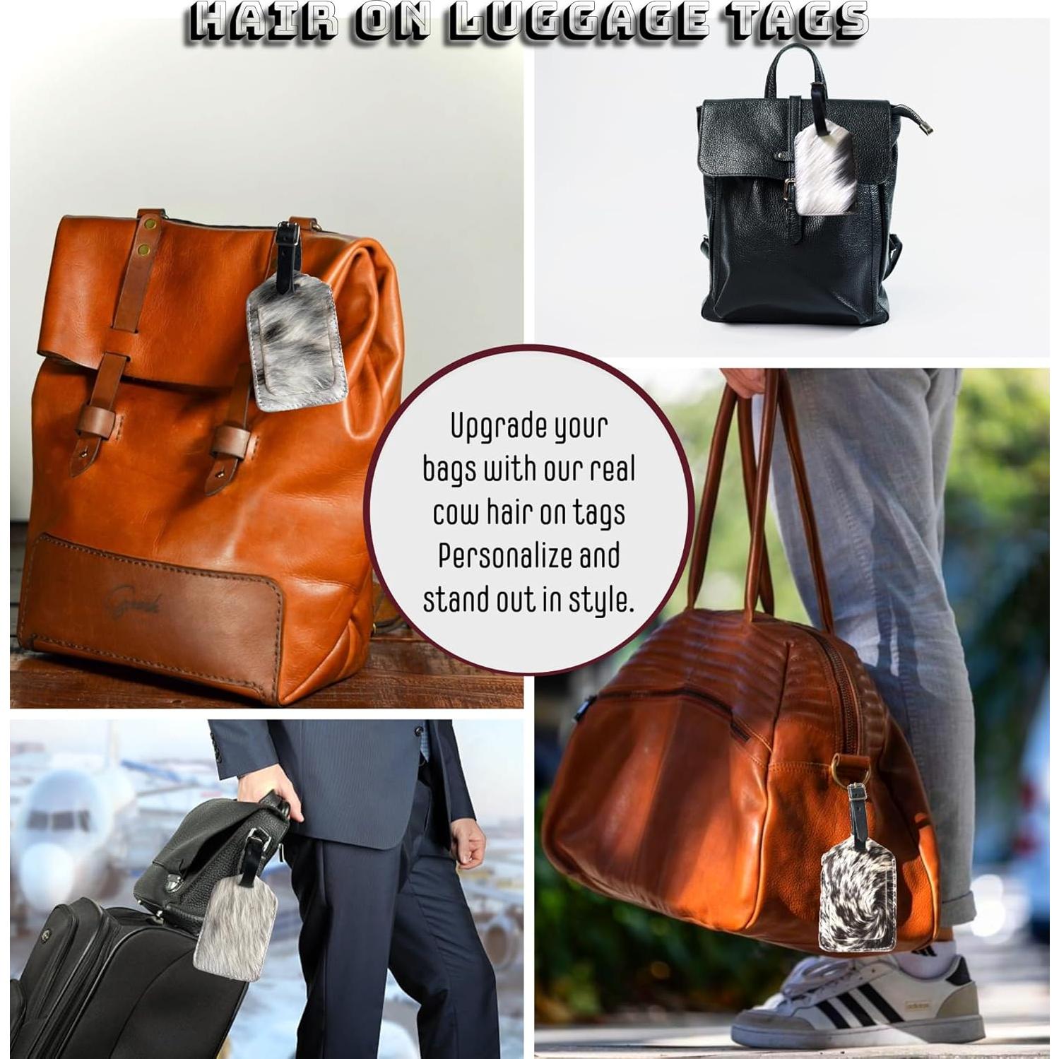 Etiqueta de Equipaje de Cuero Mulch - Paquete de 3, Pelo Arriba