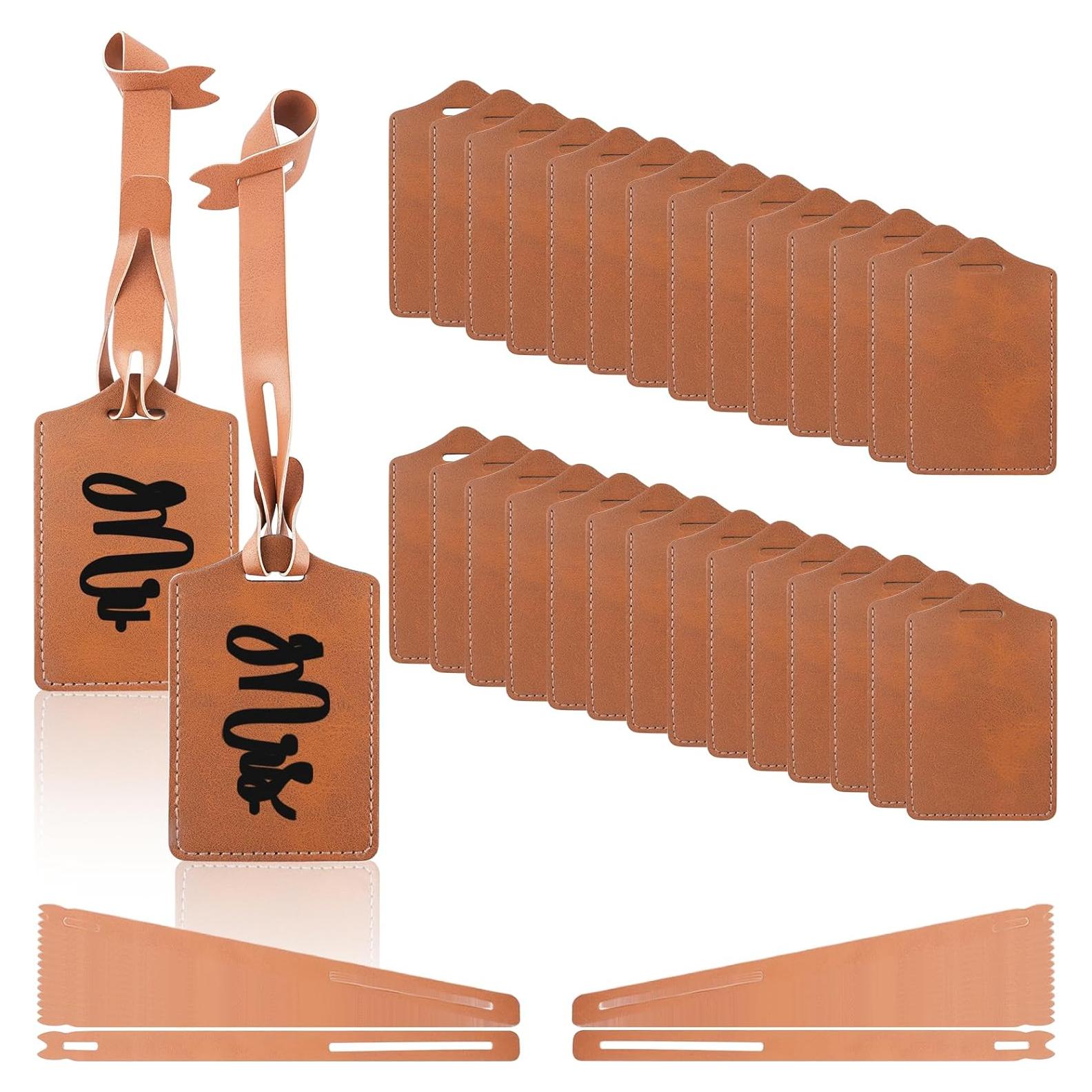 30 Etiquetas de Equipaje Caqui iFForce Grabables de Cuero PU