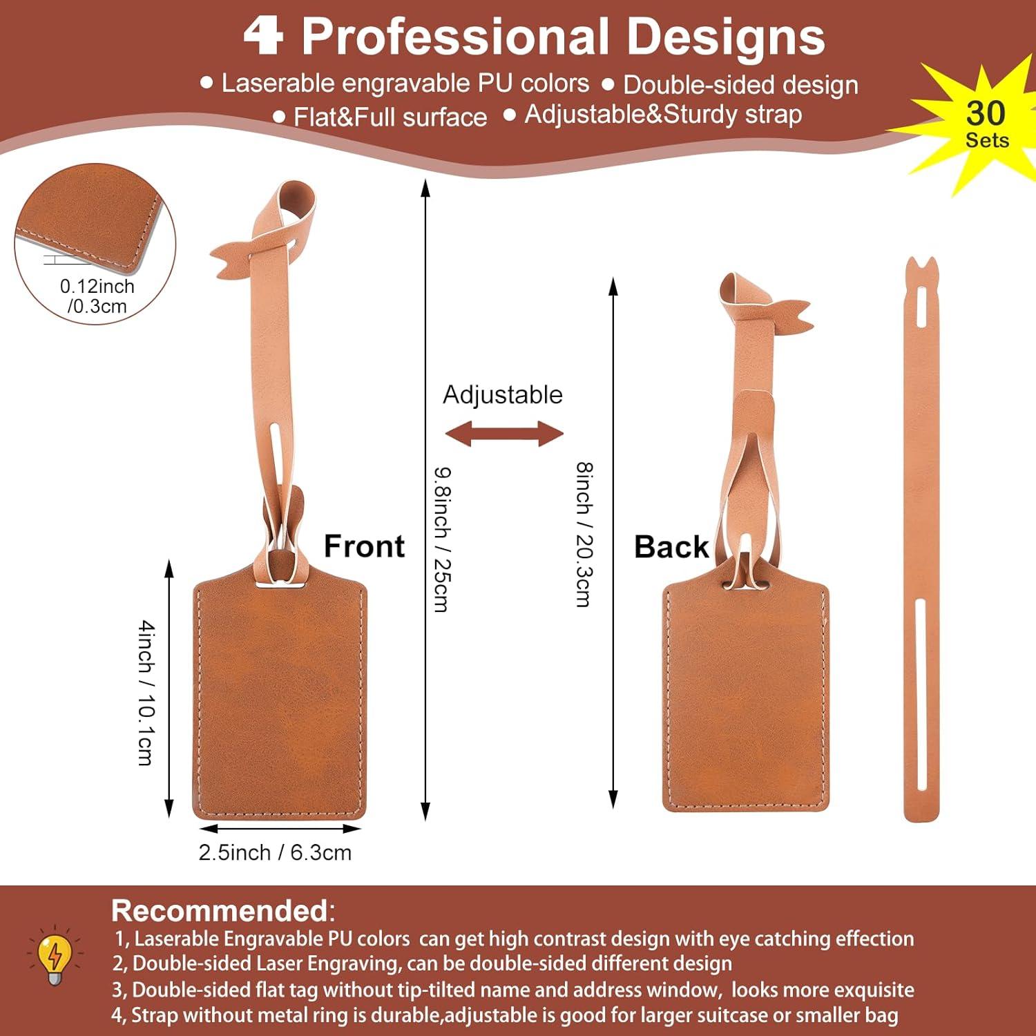 30 Etiquetas de Equipaje Caqui iFForce Grabables de Cuero PU