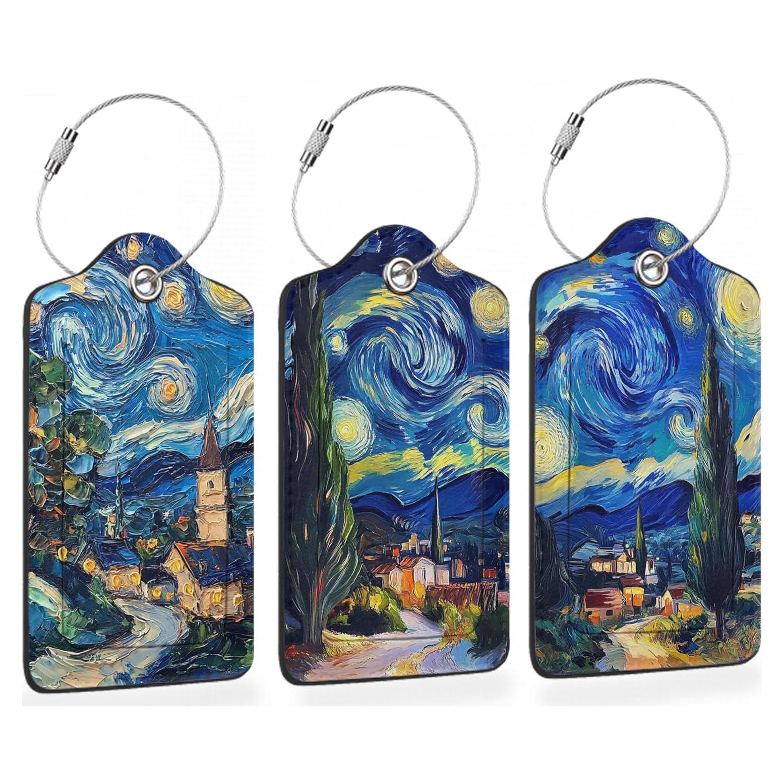 Etiquetas de Equipaje Losthll 3 Pzas Cuero PU Noche Estrellada