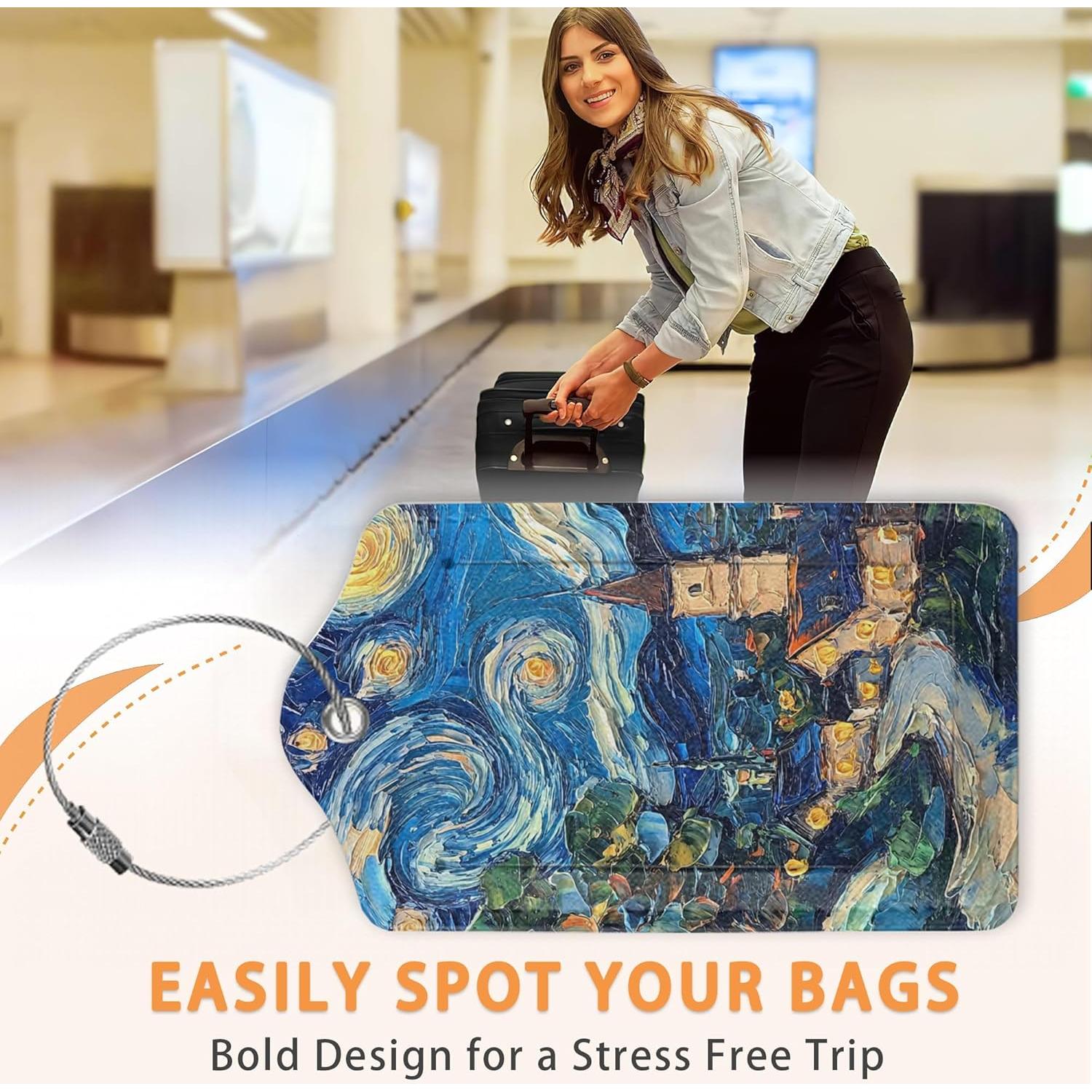 Etiquetas de Equipaje Losthll 3 Pzas Cuero PU Noche Estrellada