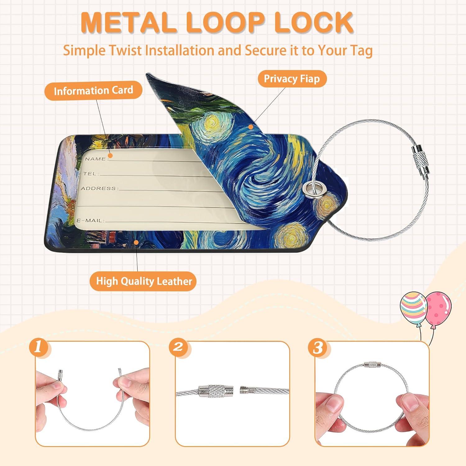 Etiquetas de Equipaje Losthll 3 Pzas Cuero PU Noche Estrellada