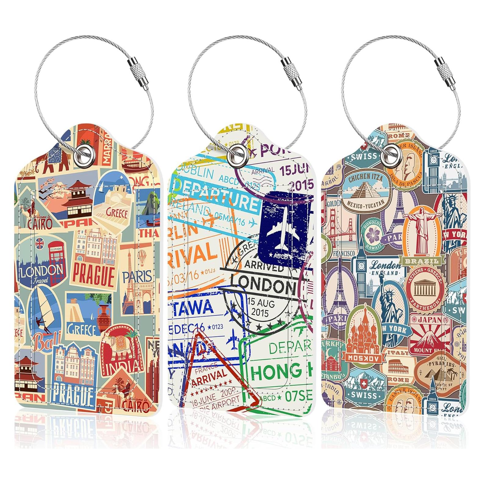 3 Etiquetas de Equipaje EOBKLAX de Cuero 7.3x11.25cm