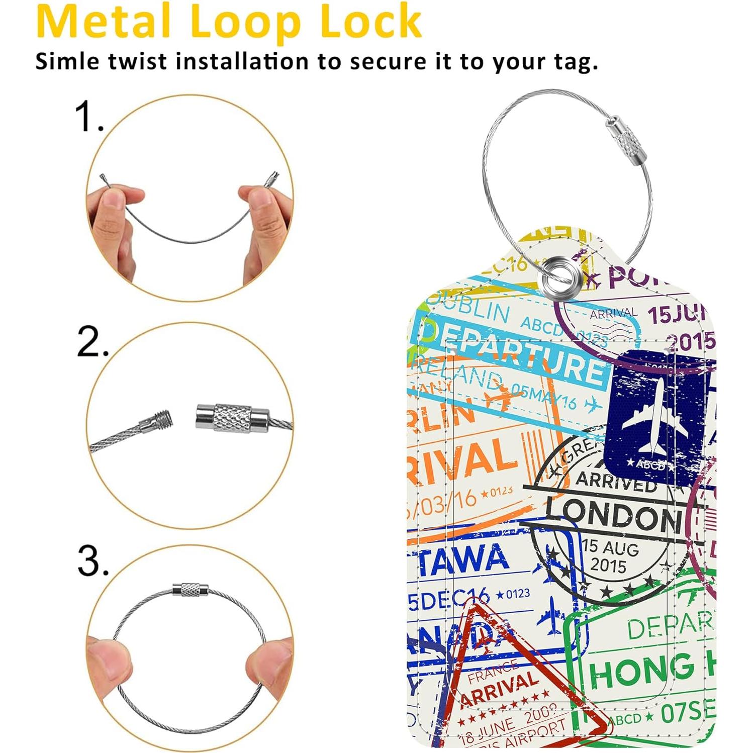 3 Etiquetas de Equipaje EOBKLAX de Cuero 7.3x11.25cm