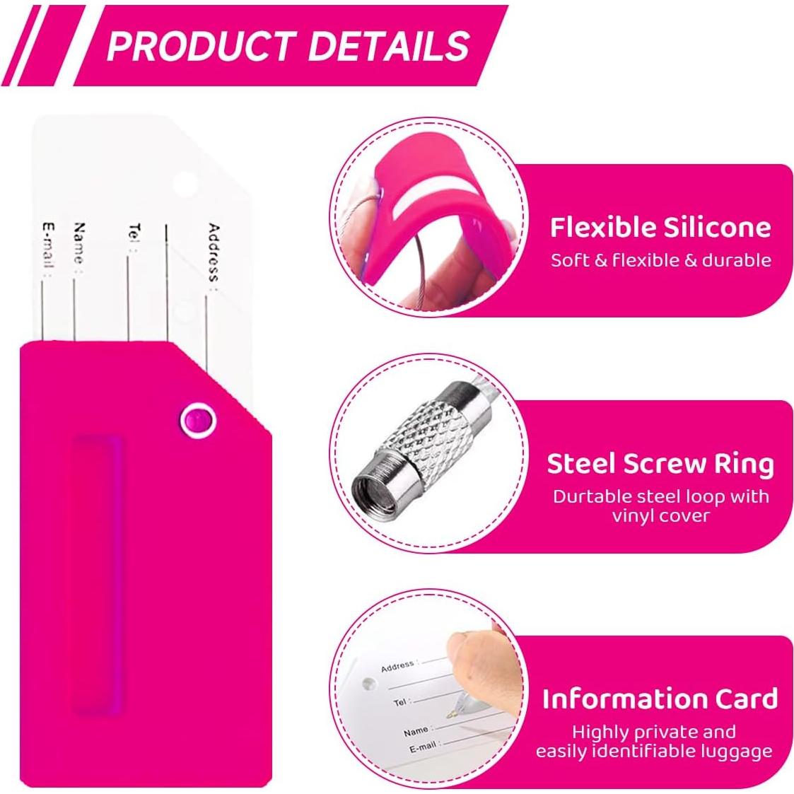 Etiquetas de Equipaje CPCOIN 2 Pack Silicona Rosa Personalizables