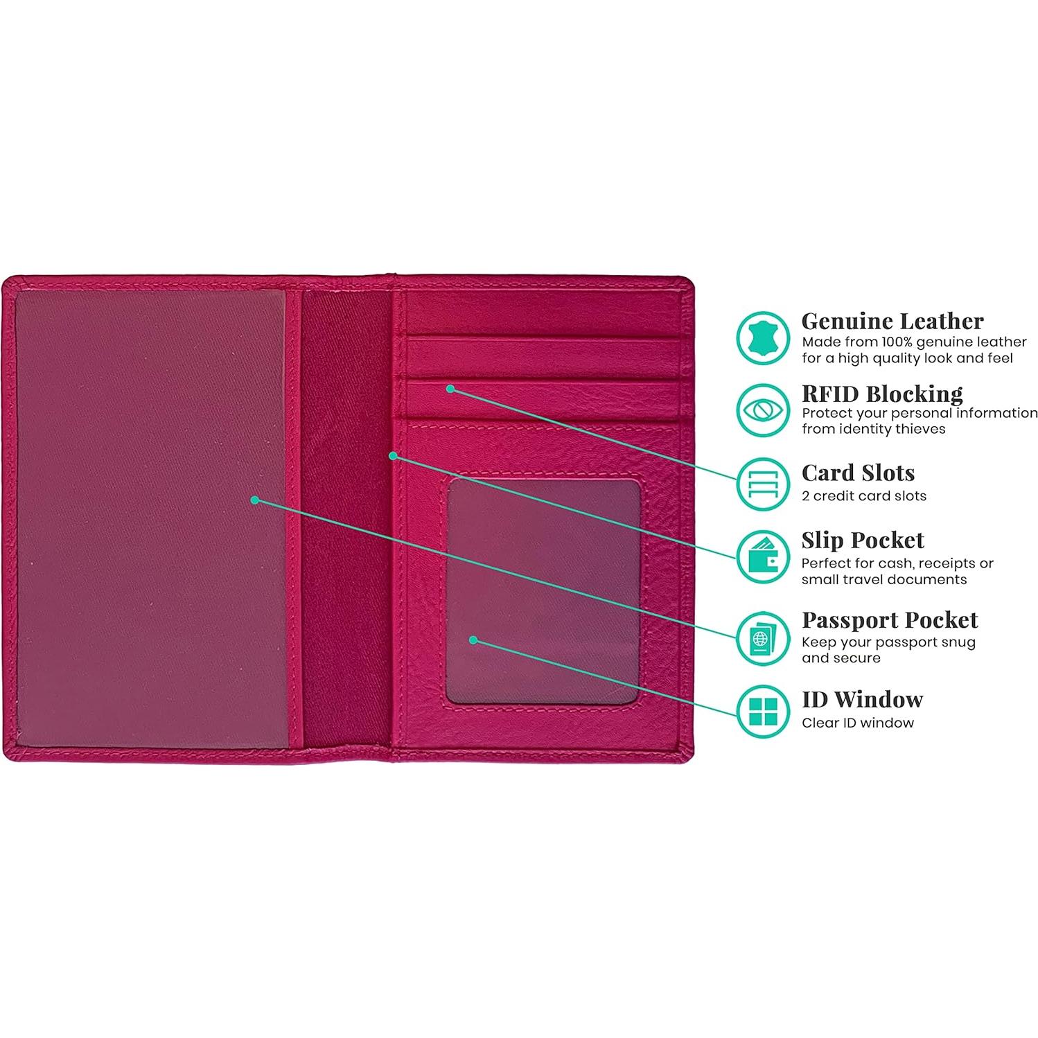 Billetera de Pasaporte de Cuero RFID Rosa Brillante Personalizada