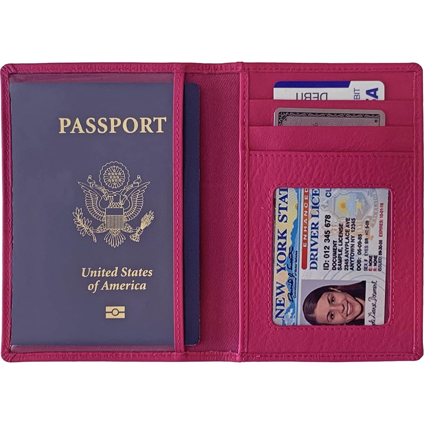 Billetera de Pasaporte de Cuero RFID Rosa Brillante Personalizada