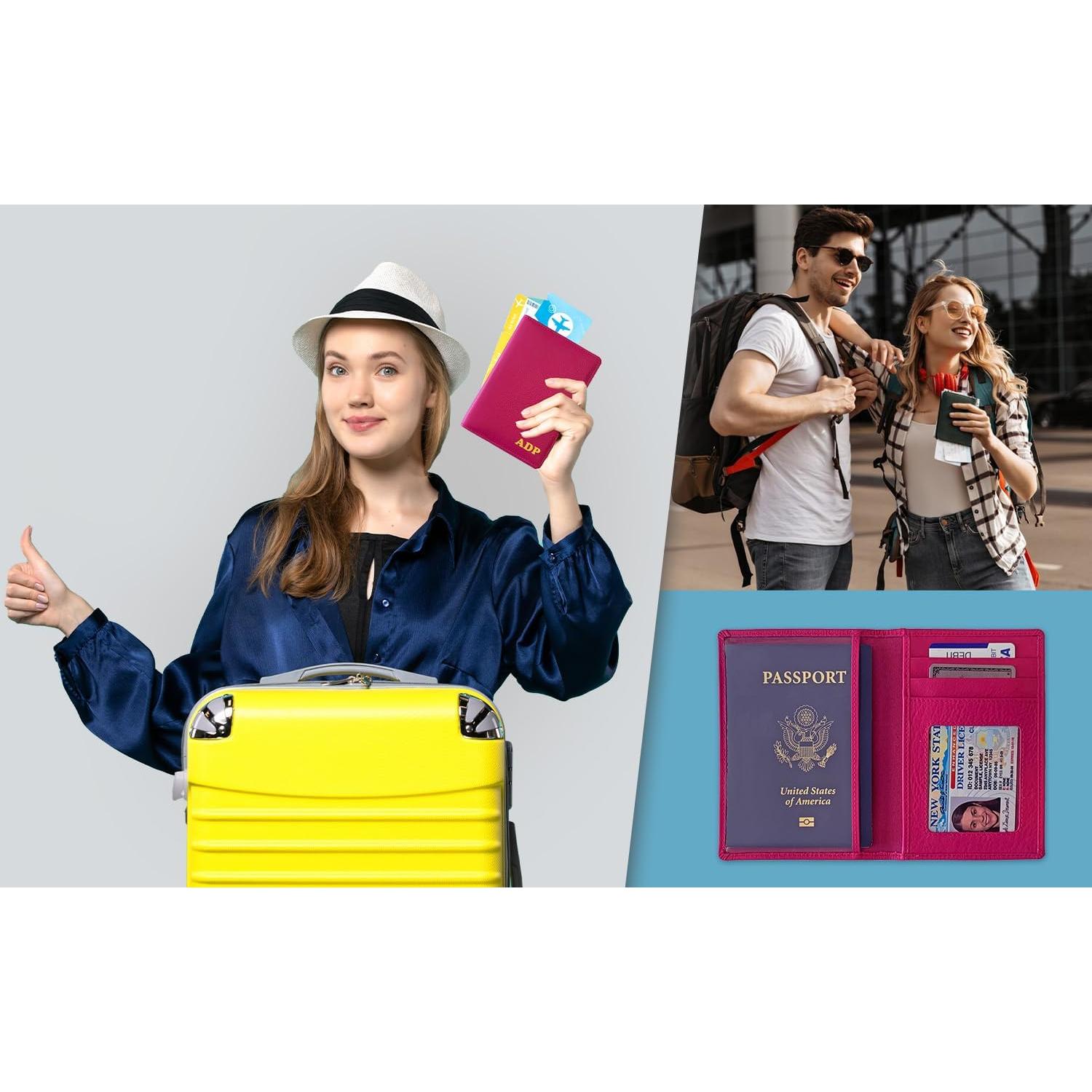 Billetera de Pasaporte de Cuero RFID Rosa Brillante Personalizada