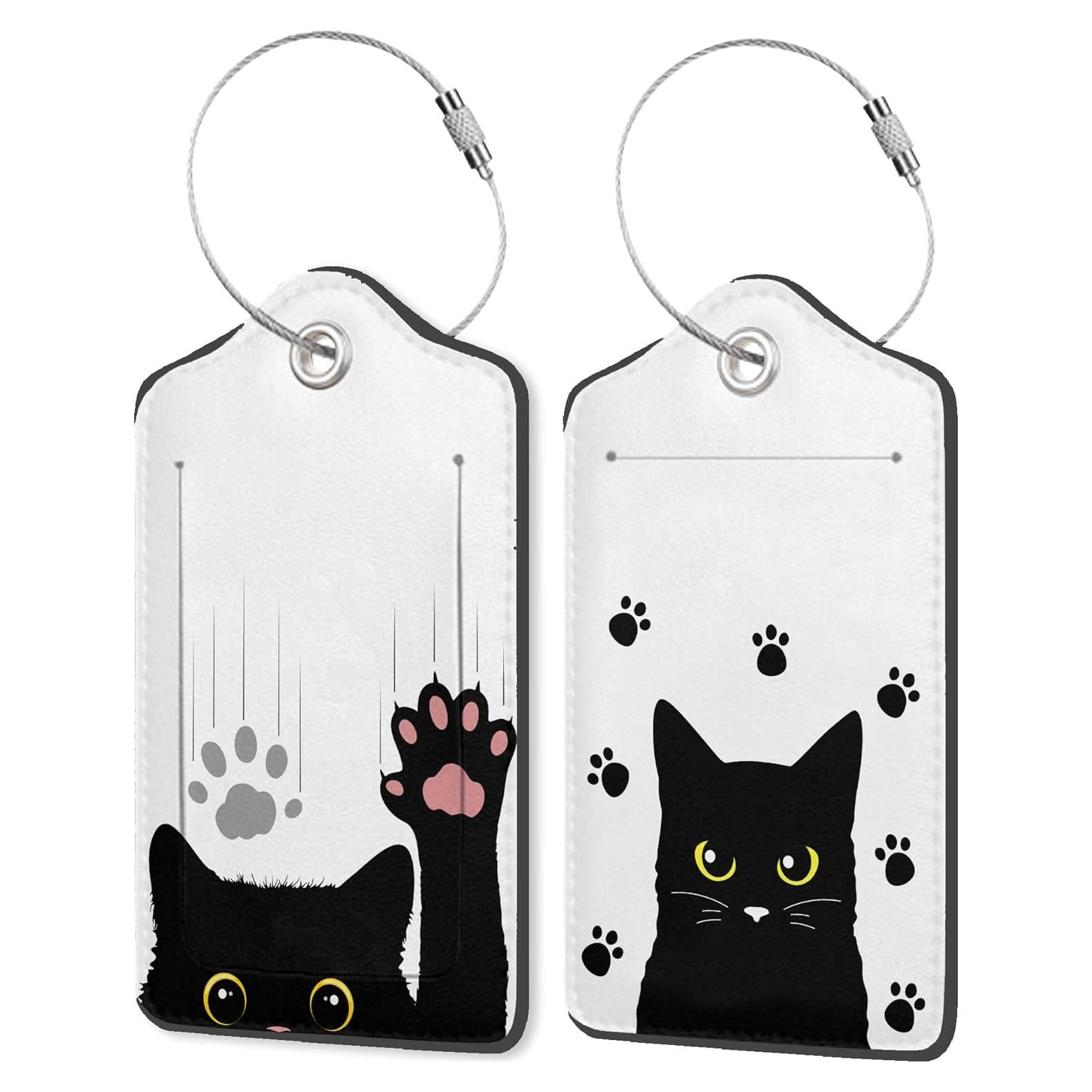 Juego de 2 Etiquetas de Equipaje DEMACYA Gato Negro Cuero