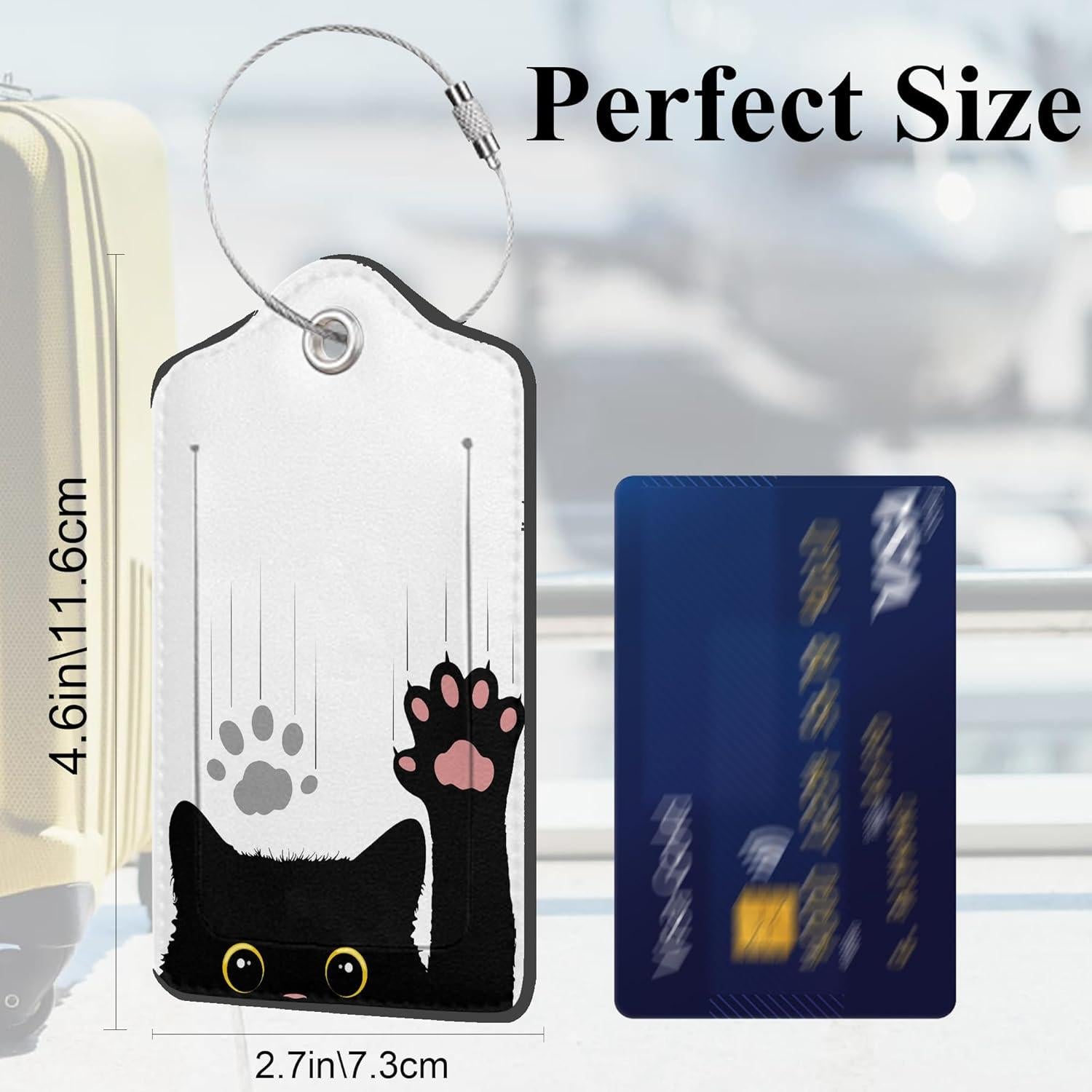 Juego de 2 Etiquetas de Equipaje DEMACYA Gato Negro Cuero