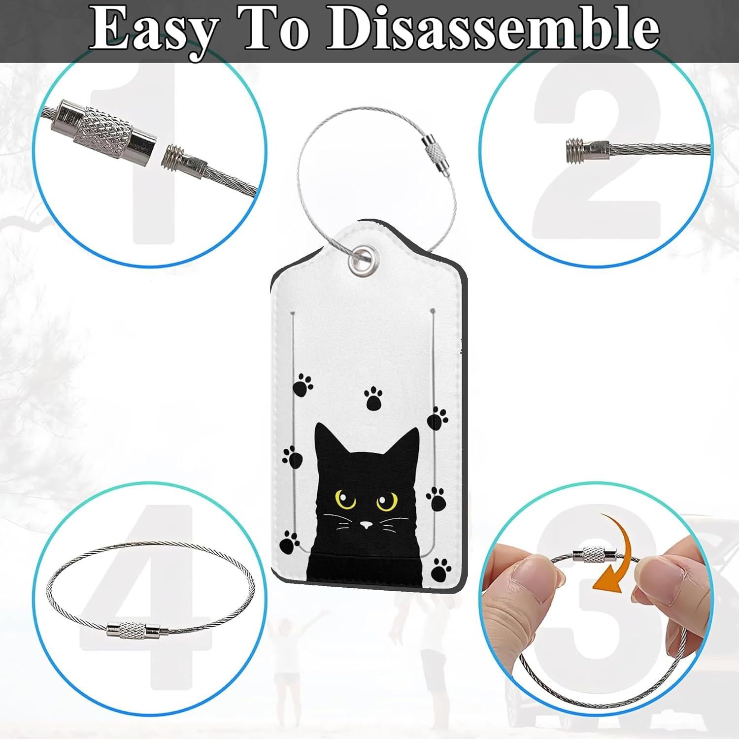 Juego de 2 Etiquetas de Equipaje DEMACYA Gato Negro Cuero