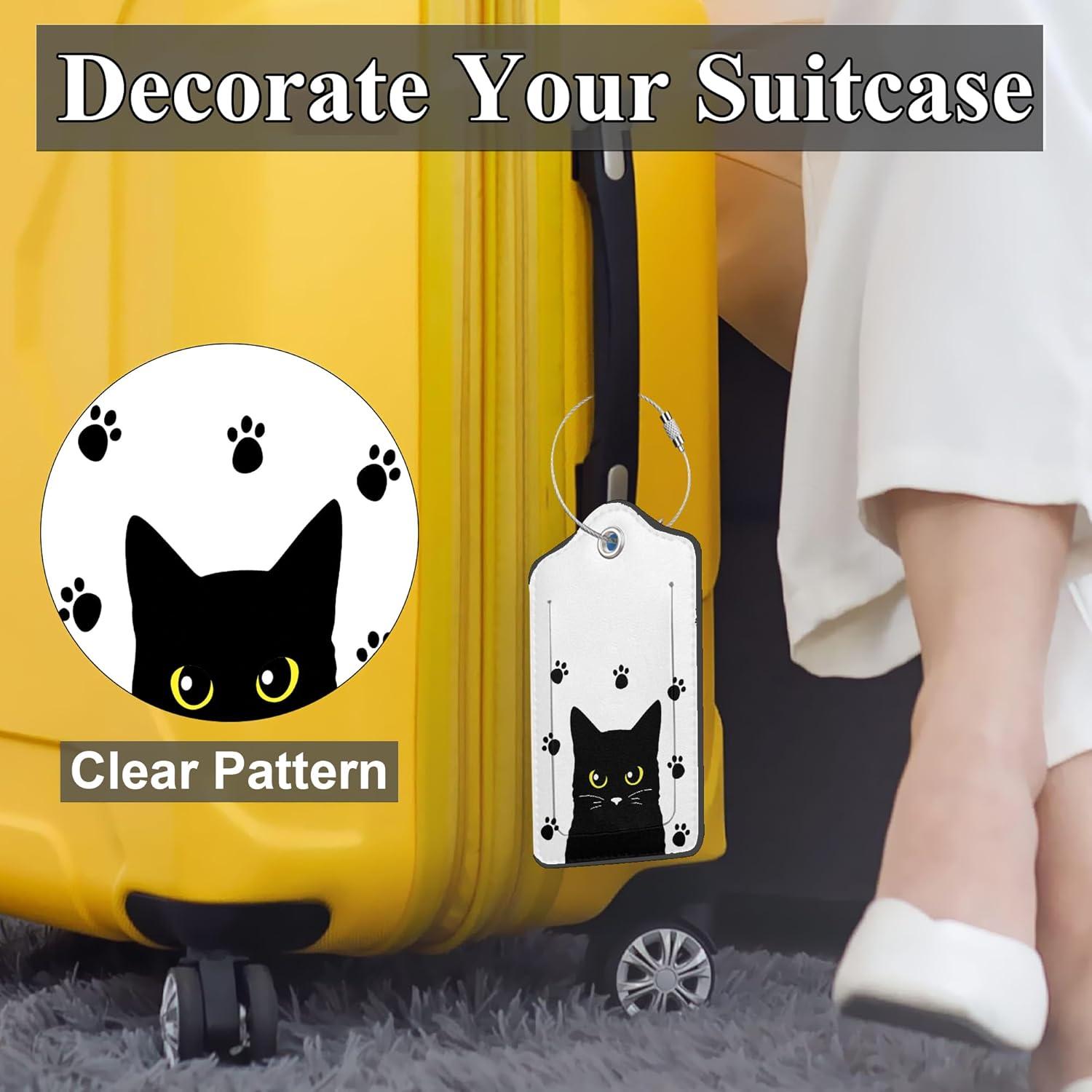 Juego de 2 Etiquetas de Equipaje DEMACYA Gato Negro Cuero