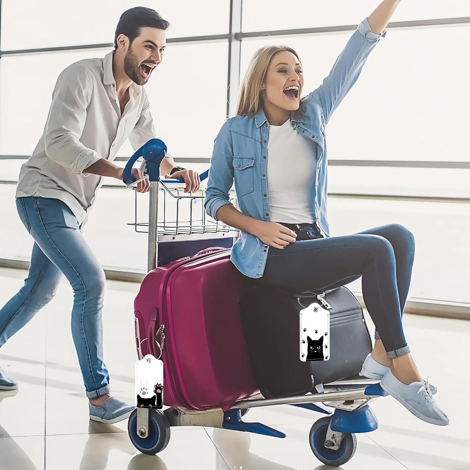 Juego de 2 Etiquetas de Equipaje DEMACYA Gato Negro Cuero