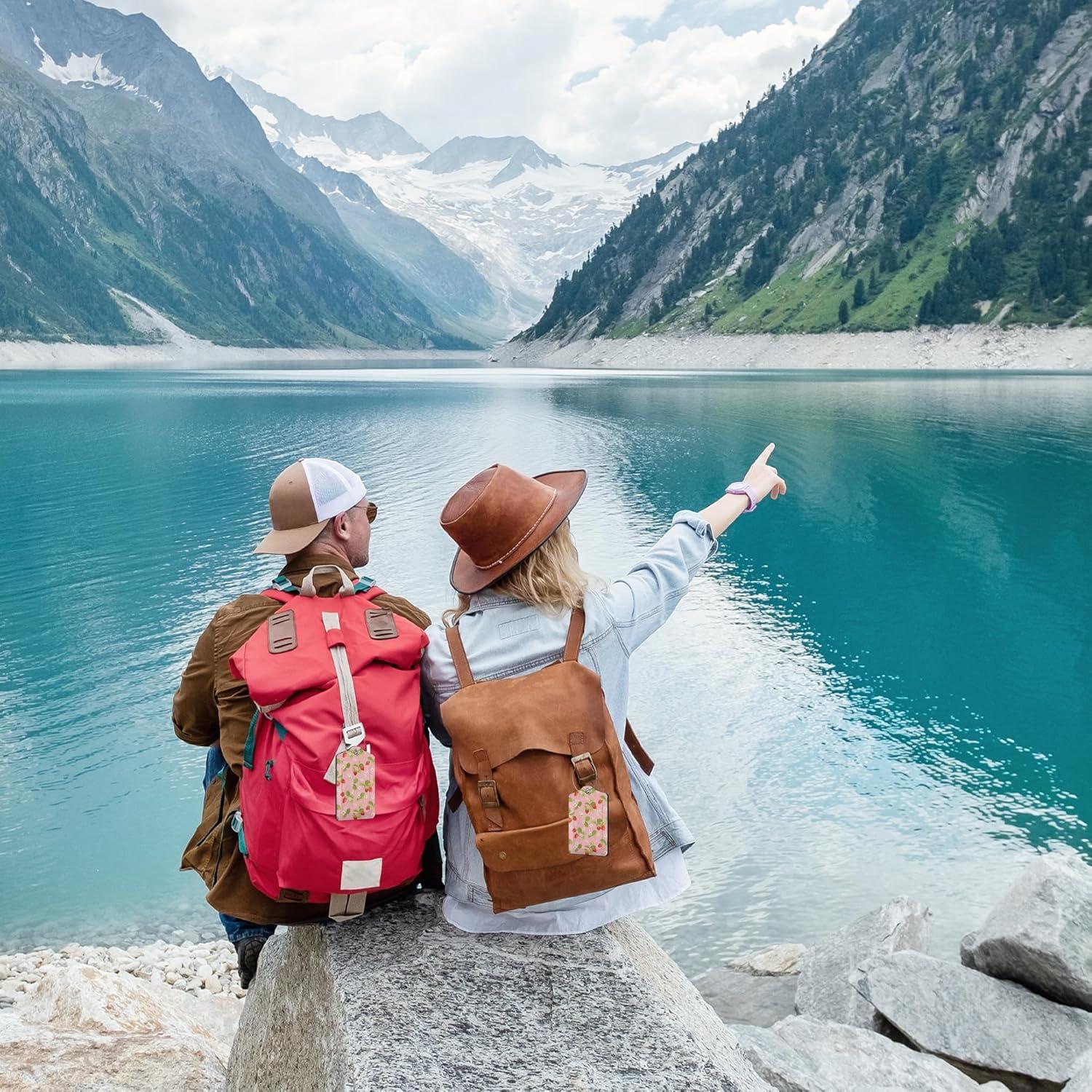 Etiquetas de Equipaje Smoaffly 2 Piezas Flor Rosa Cuero