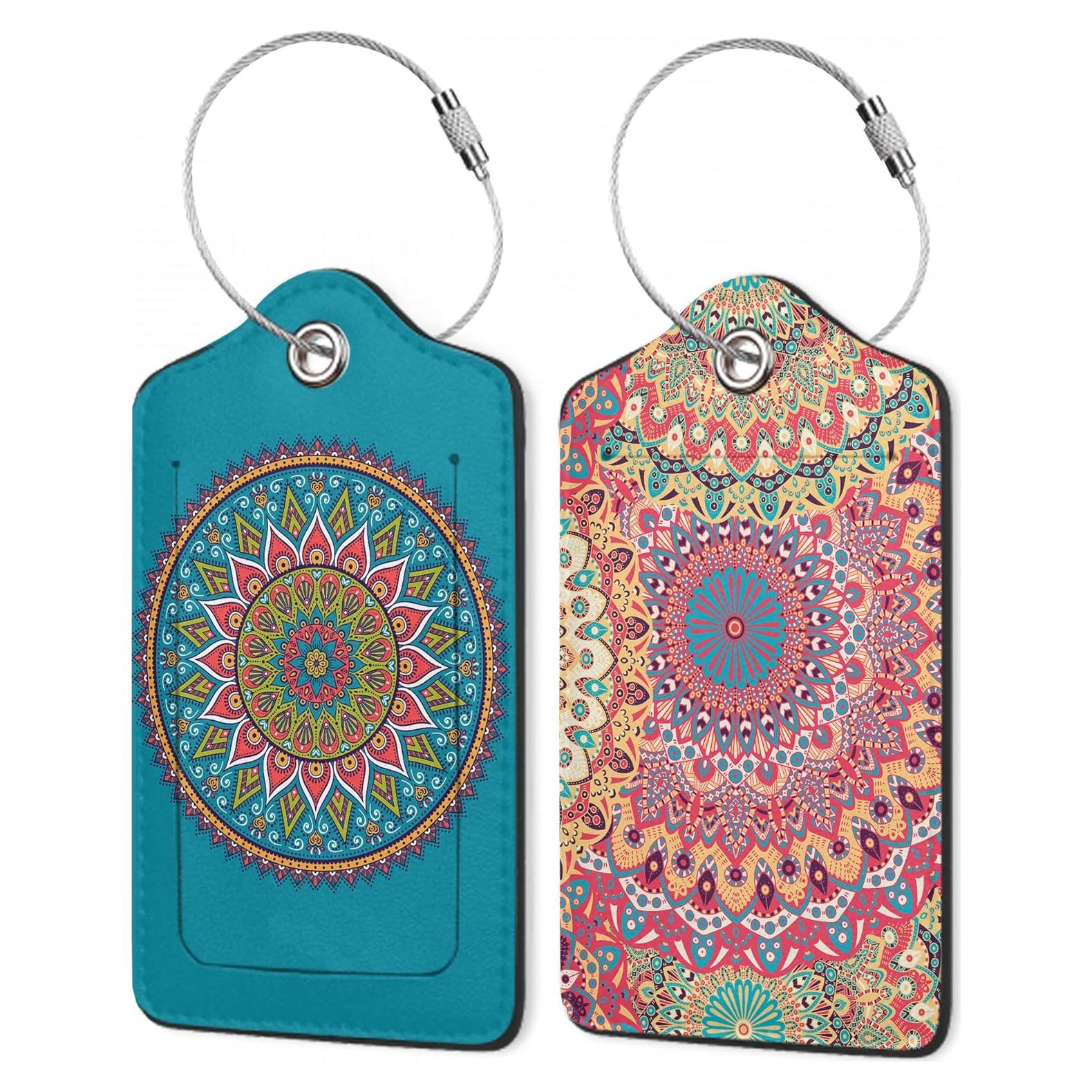 Etiquetas de Equipaje QOSEIEN Mandala Floral - Juego de 2