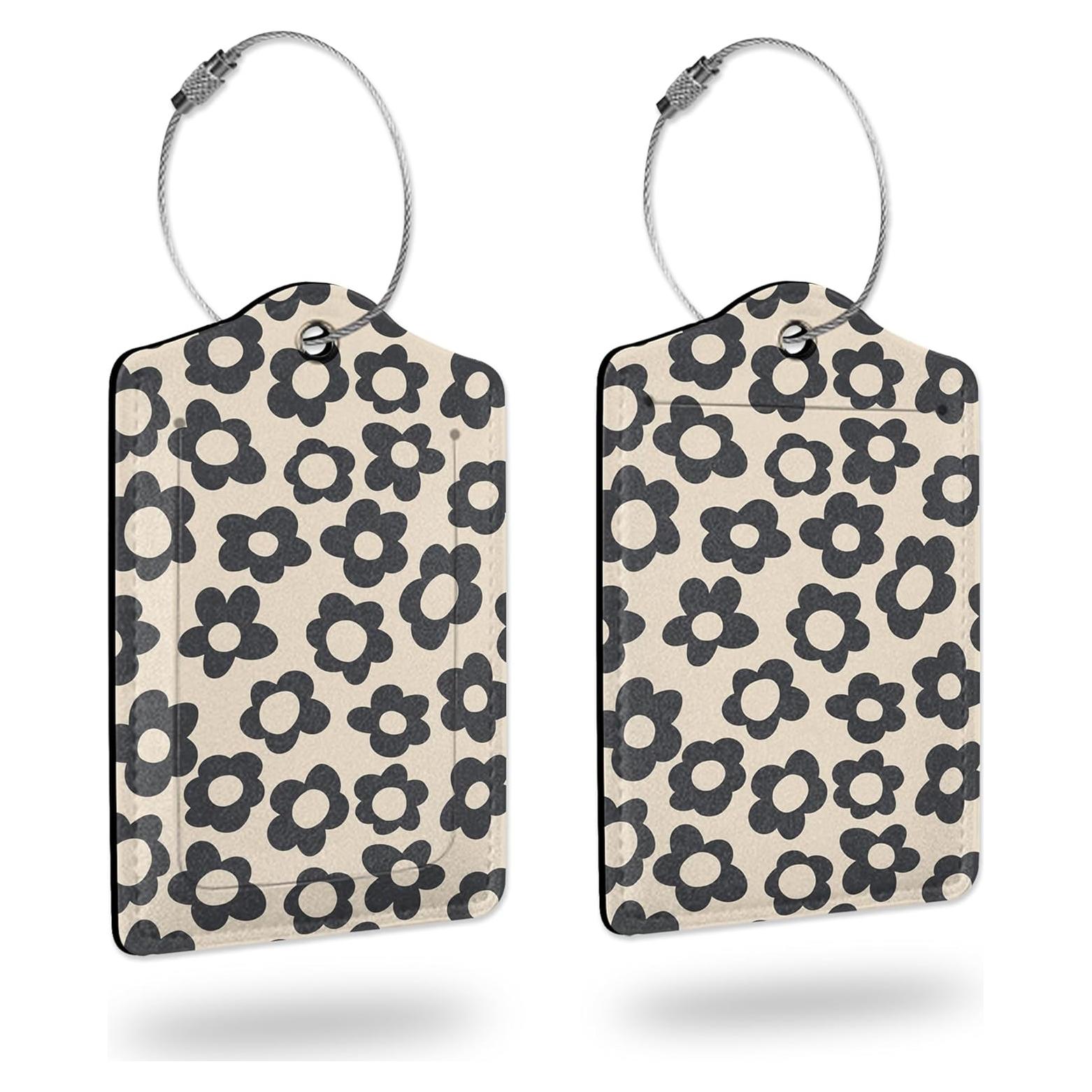 Etiquetas de Equipaje Smoaffly 2 Piezas Cuero Sintético Flor Negra