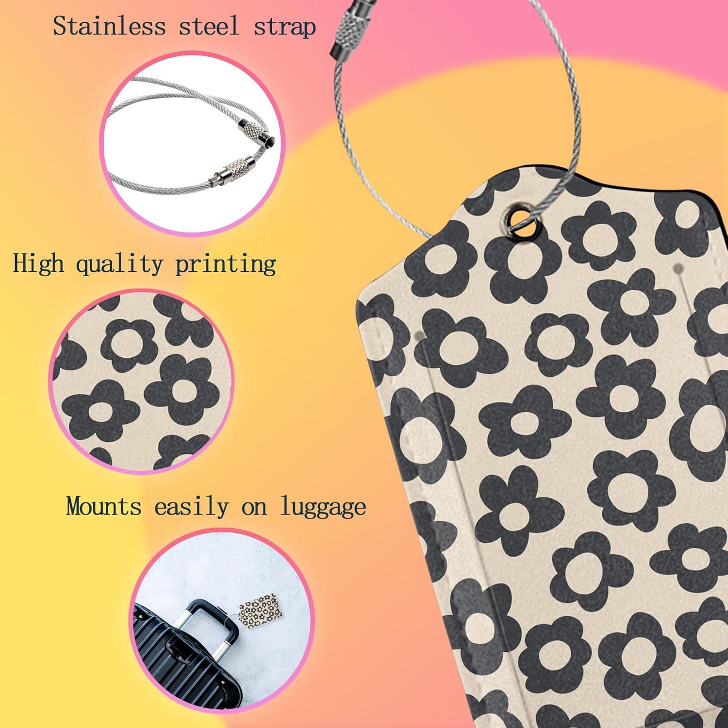 Etiquetas de Equipaje Smoaffly 2 Piezas Cuero Sintético Flor Negra