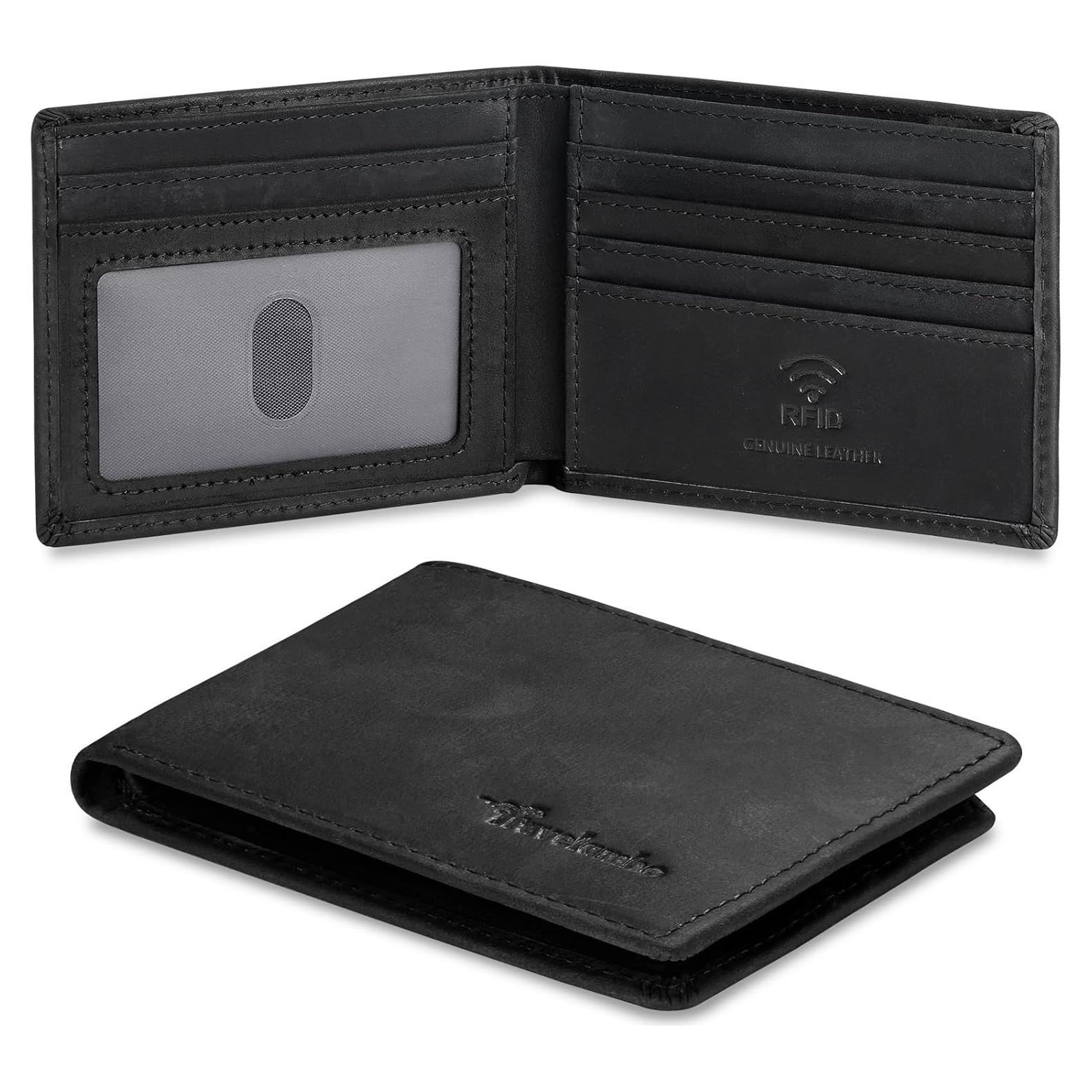 Billetera Bifold de Cuero Genuino Travelambo RFID Negra