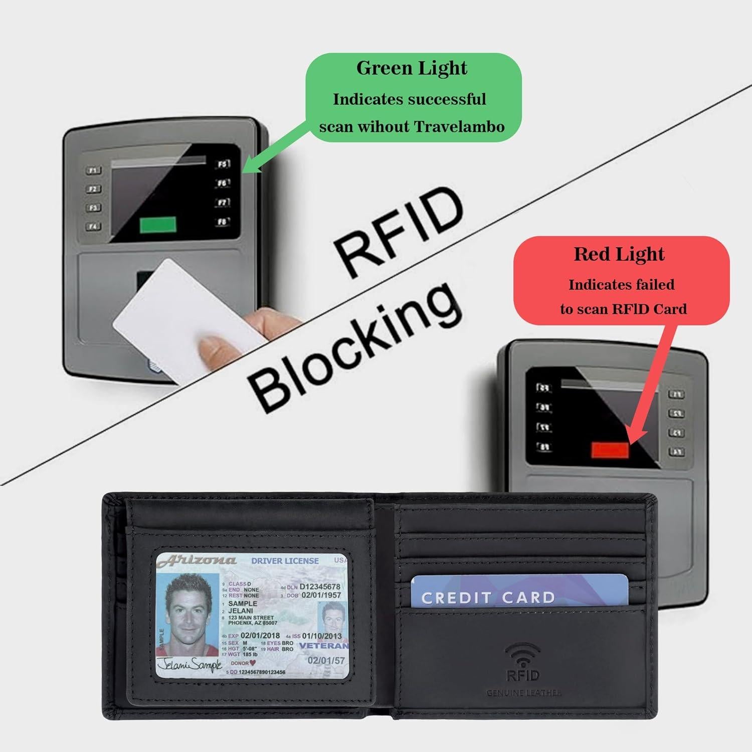 Cartera de Cuero Genuino Travelambo para Hombres - Bifold RFID