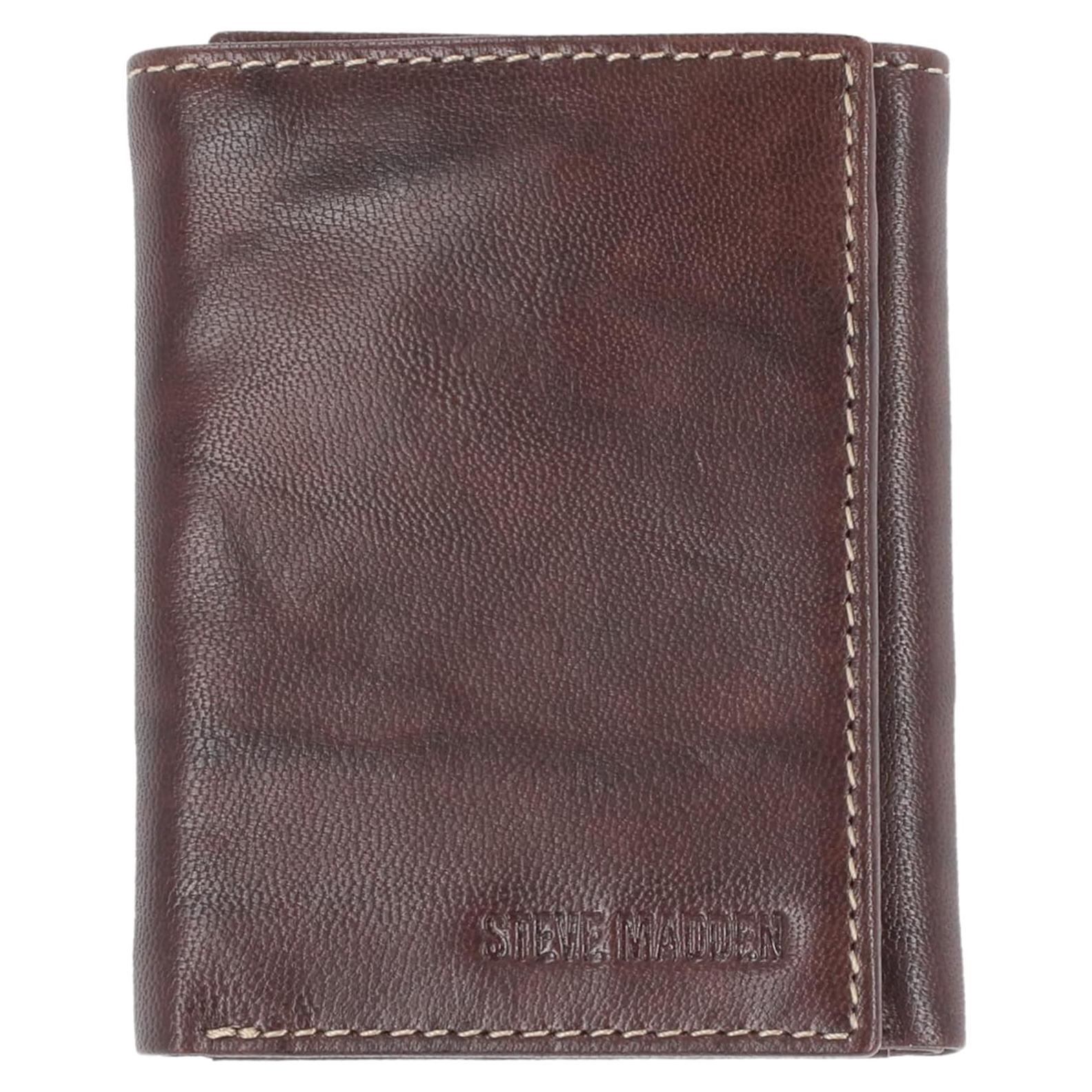 Cartera Trifold RFID Steve Madden Hombre Cuero Marrón