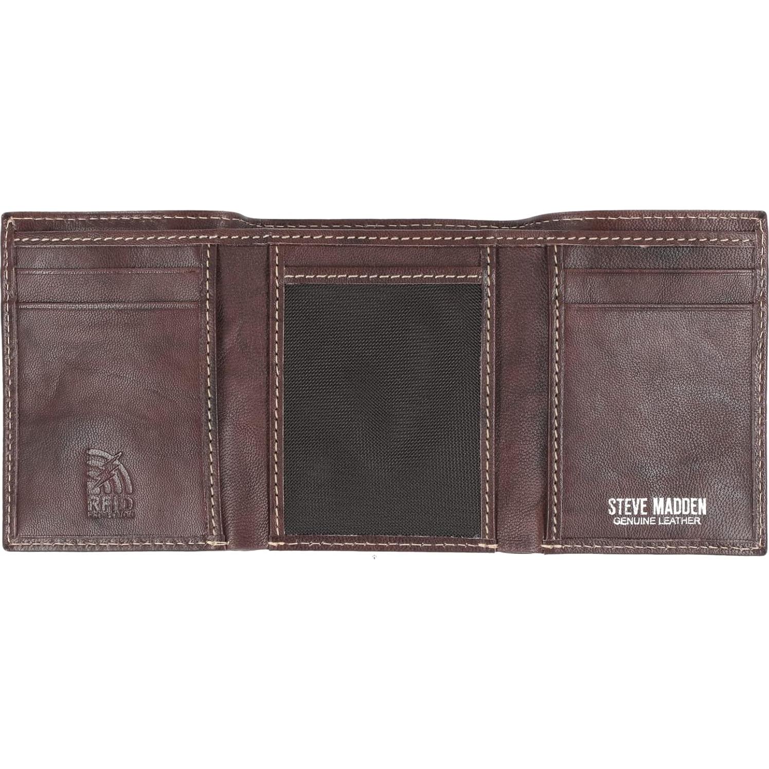 Cartera Trifold RFID Steve Madden Hombre Cuero Marrón