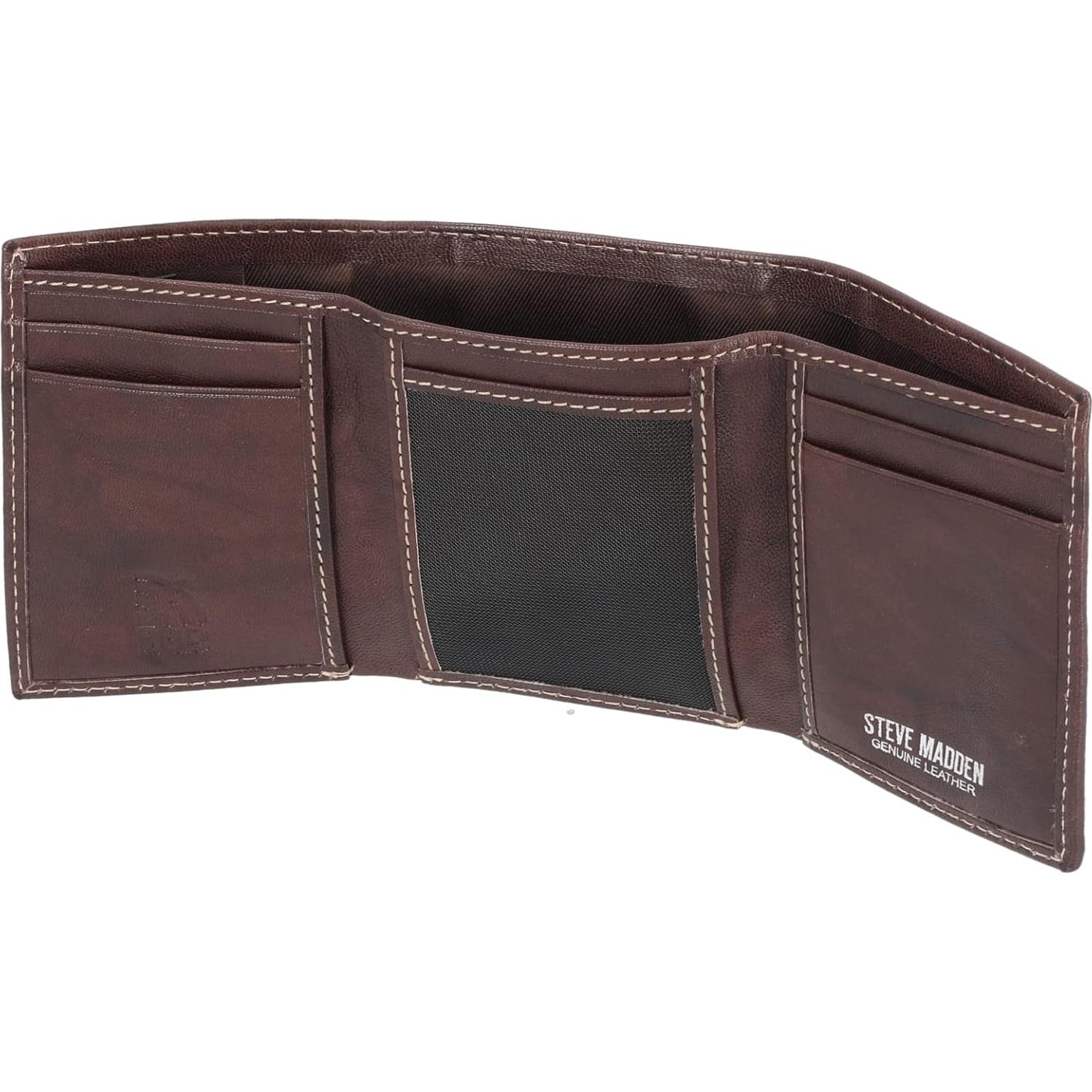 Cartera Trifold RFID Steve Madden Hombre Cuero Marrón