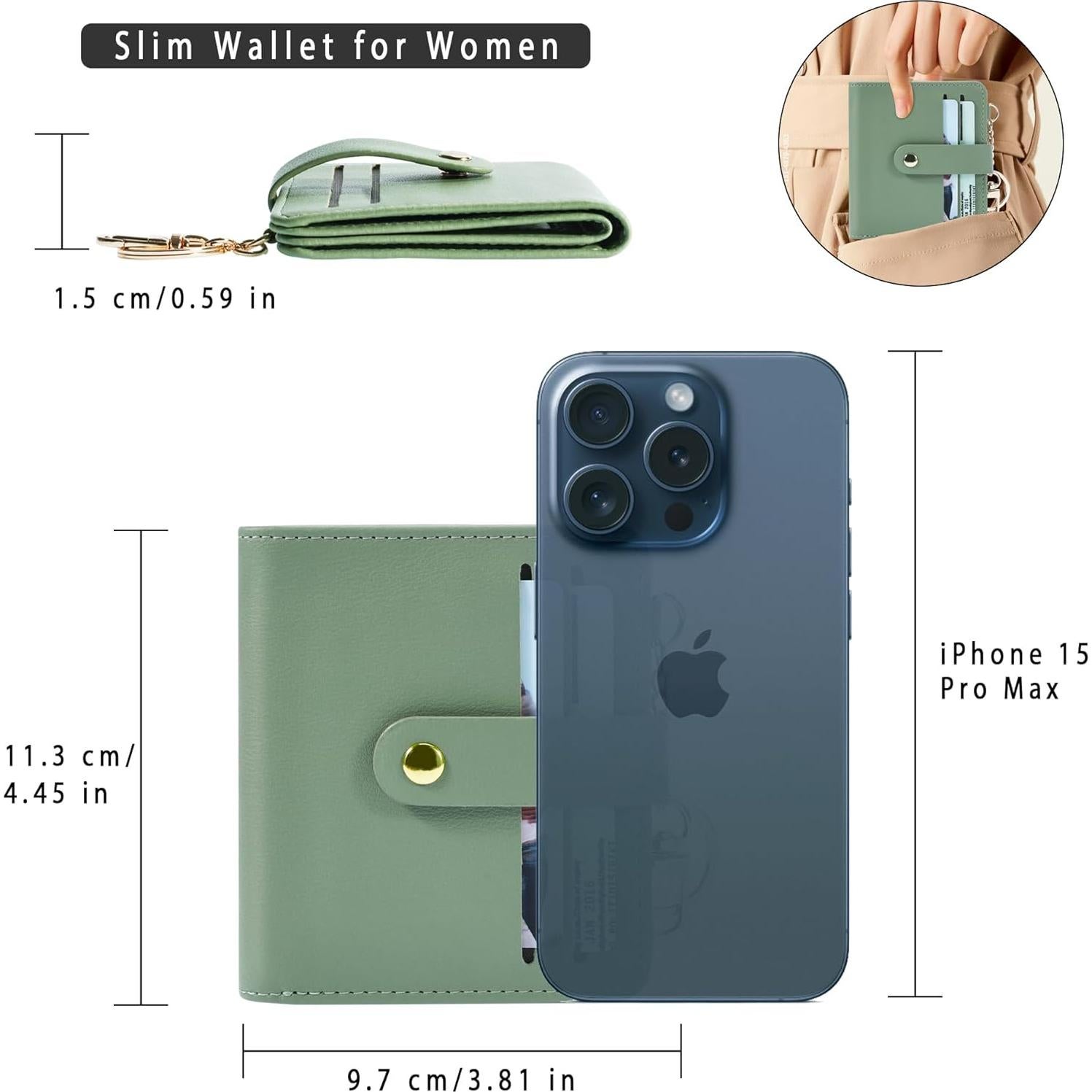 Cartera Pequeña Mujer Airkit Verde RFID Cuero con Llavero