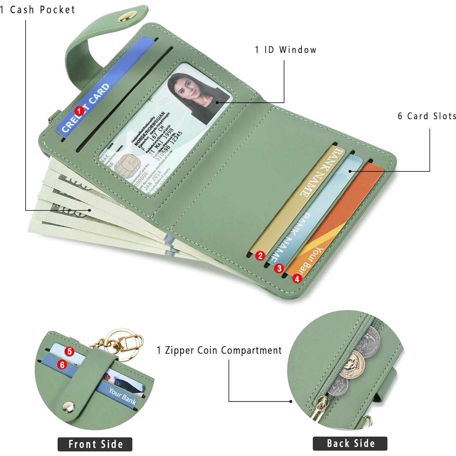 Cartera Pequeña Mujer Airkit Verde RFID Cuero con Llavero