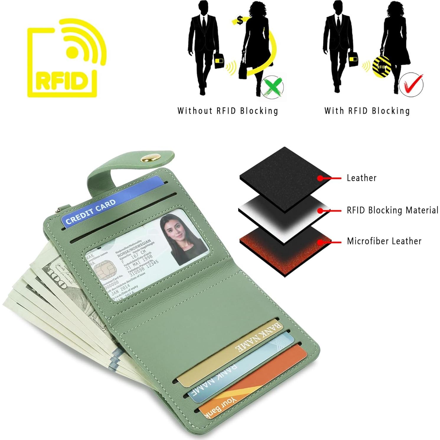 Cartera Pequeña Mujer Airkit Verde RFID Cuero con Llavero