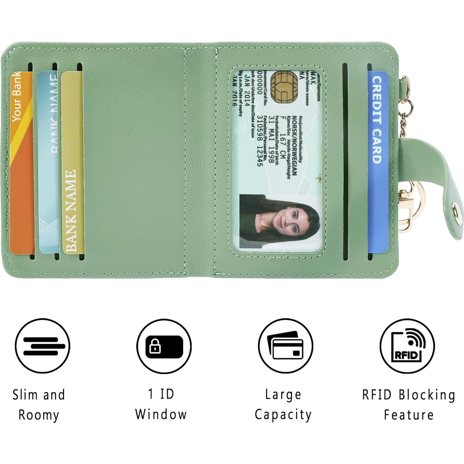 Cartera Pequeña Mujer Airkit Verde RFID Cuero con Llavero