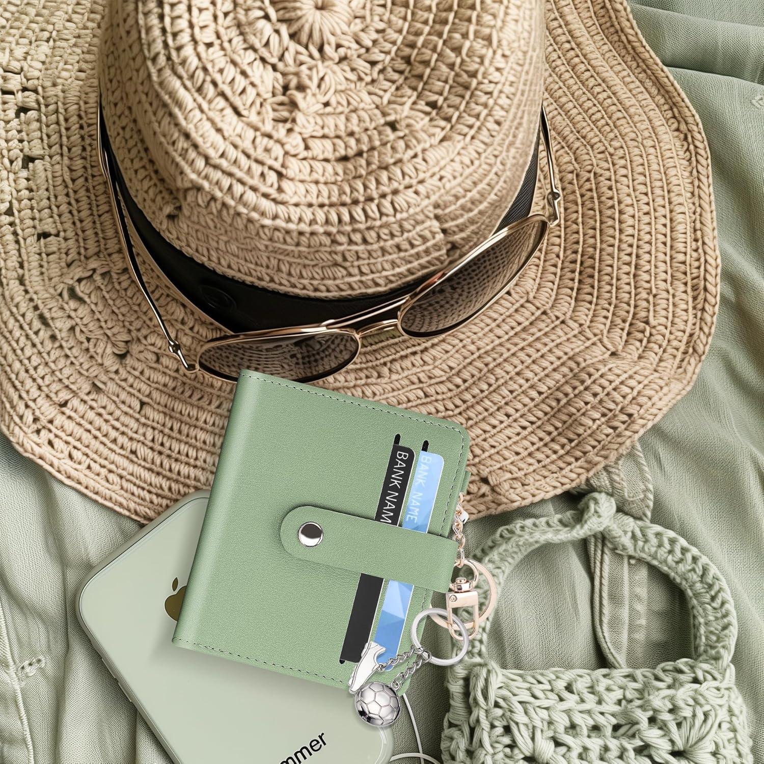 Cartera Pequeña Mujer Airkit Verde RFID Cuero con Llavero