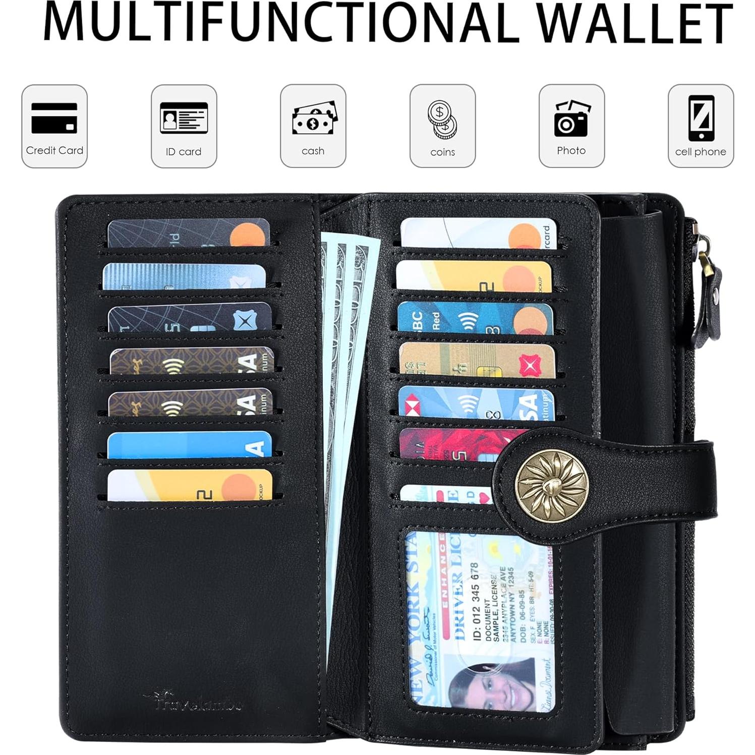 Billetera de Mujer Travelambo RFID Clutch Trifold Negra
