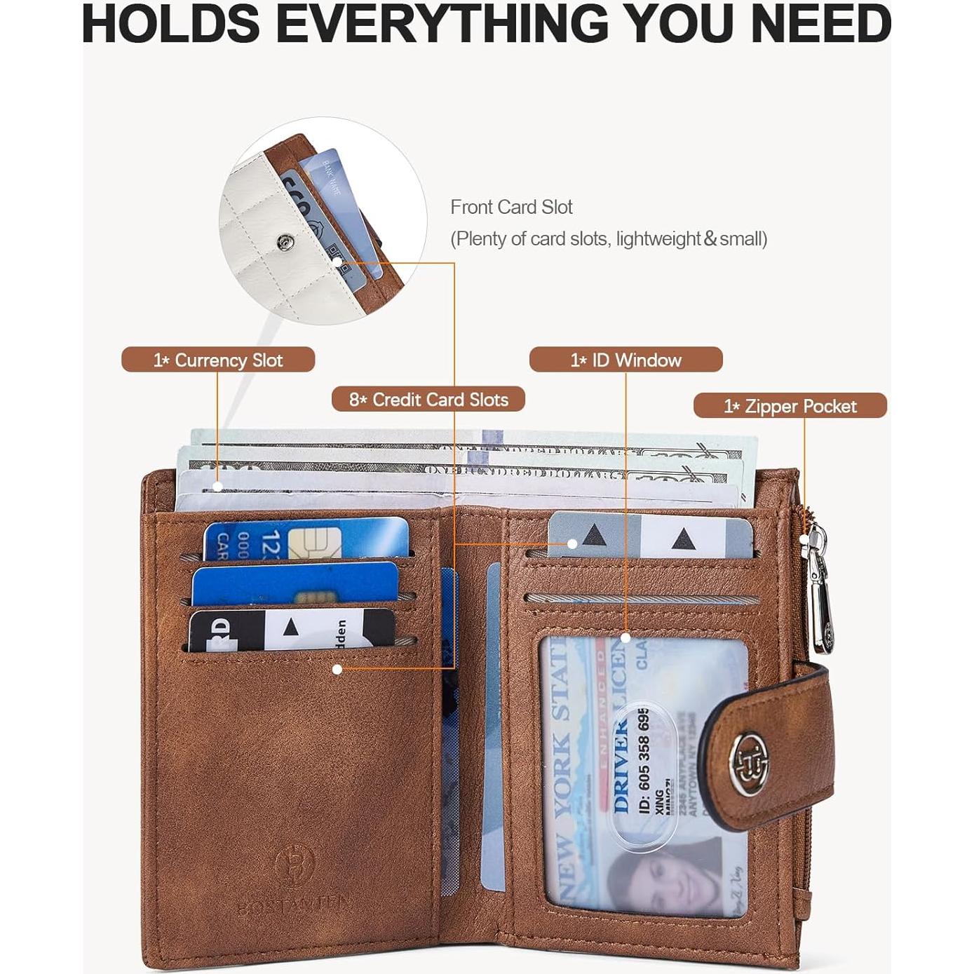 Cartera Pequeña BOSTANTEN de Cuero con Bloqueo RFID Beige