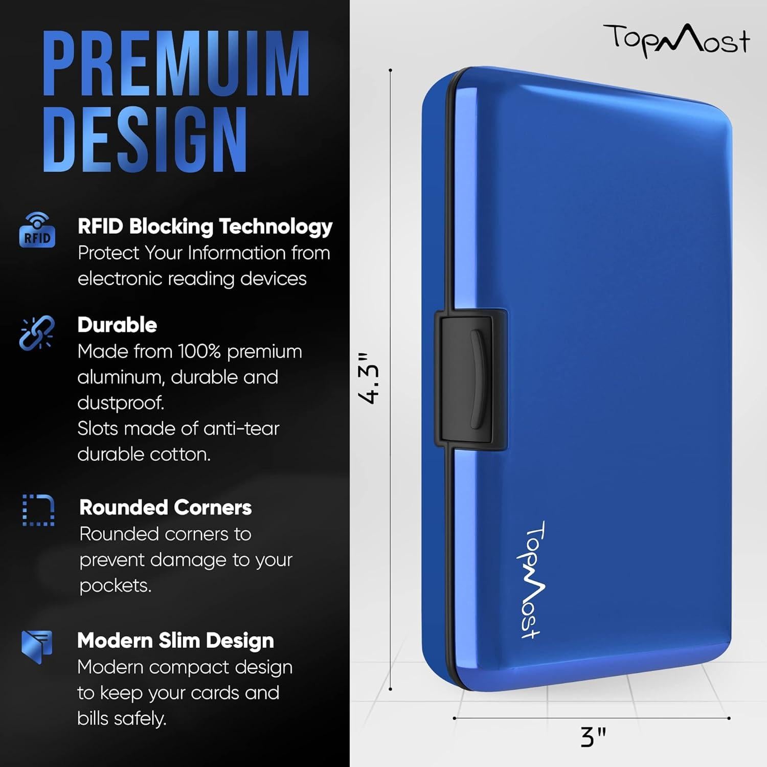 Billetera RFID TopMost Aluminio 6 Compartimentos Azul