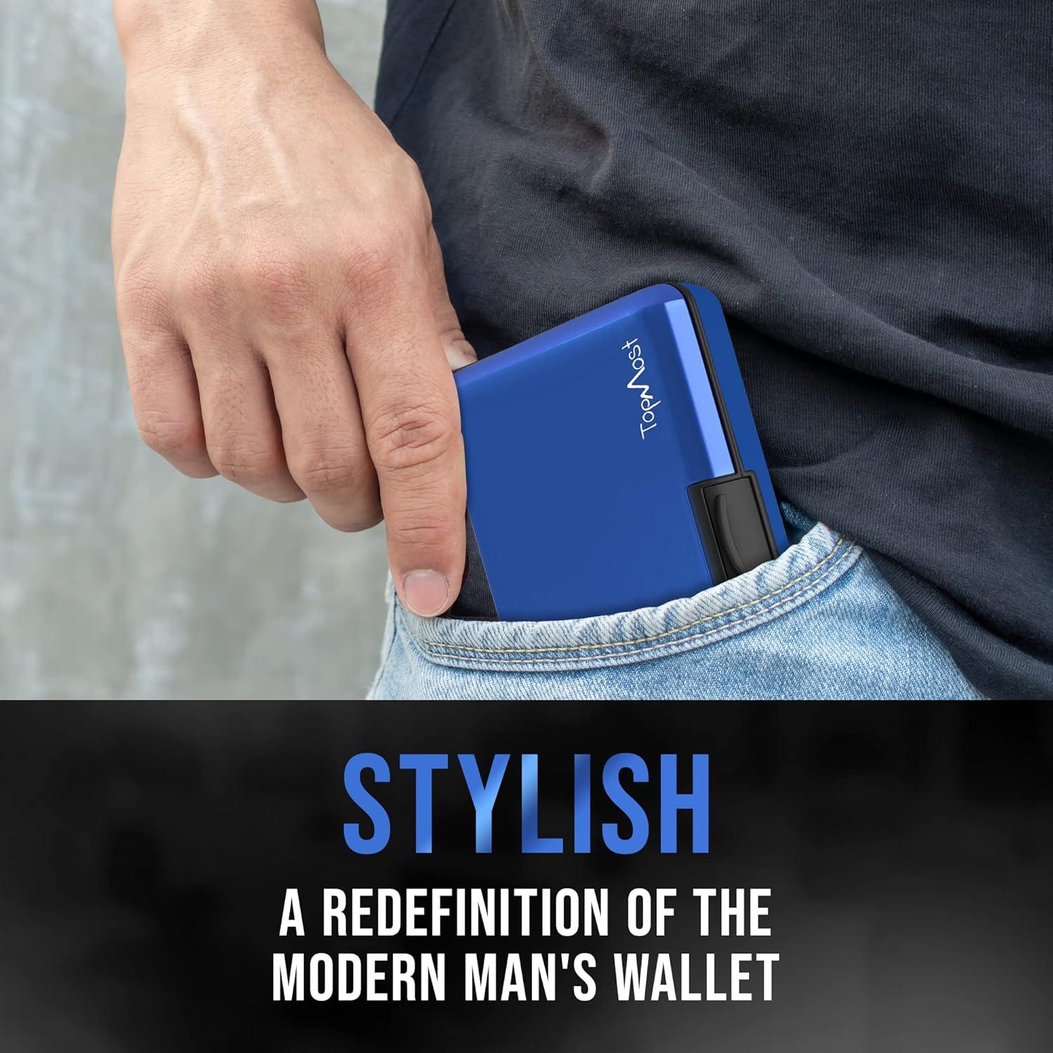 Billetera RFID TopMost Aluminio 6 Compartimentos Azul