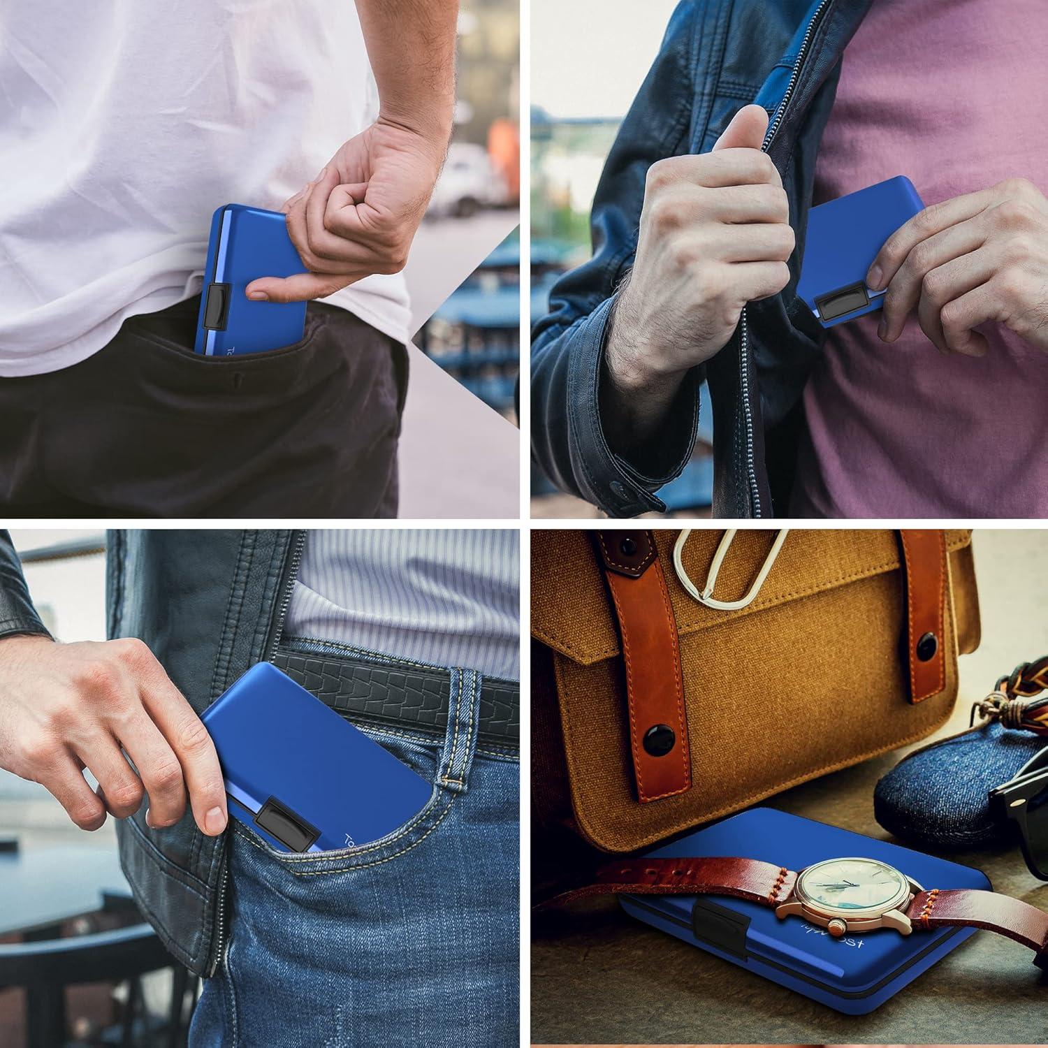 Billetera RFID TopMost Aluminio 6 Compartimentos Azul