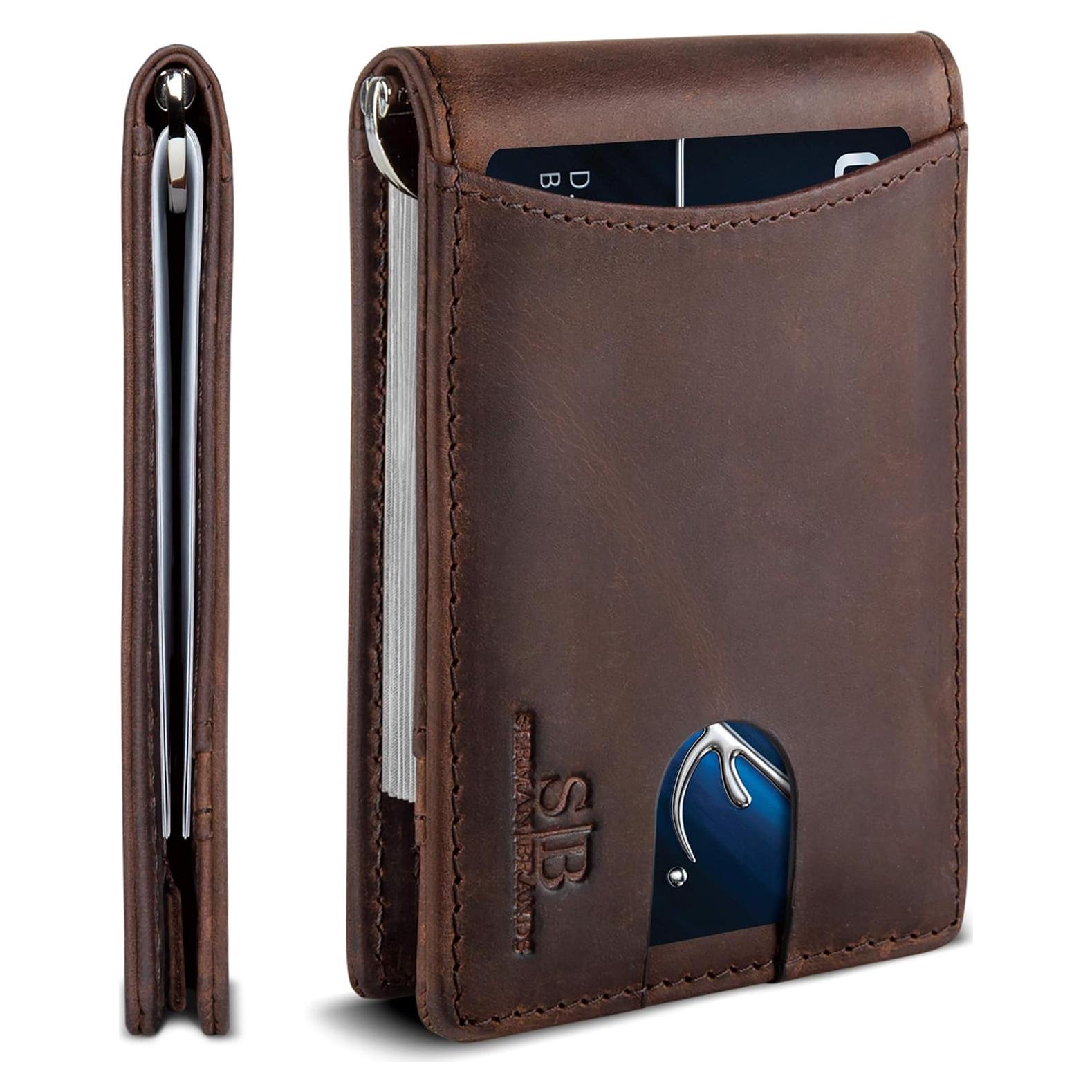 Cartera delgada de cuero SERMAN BRANDS 1.S con bloqueo RFID