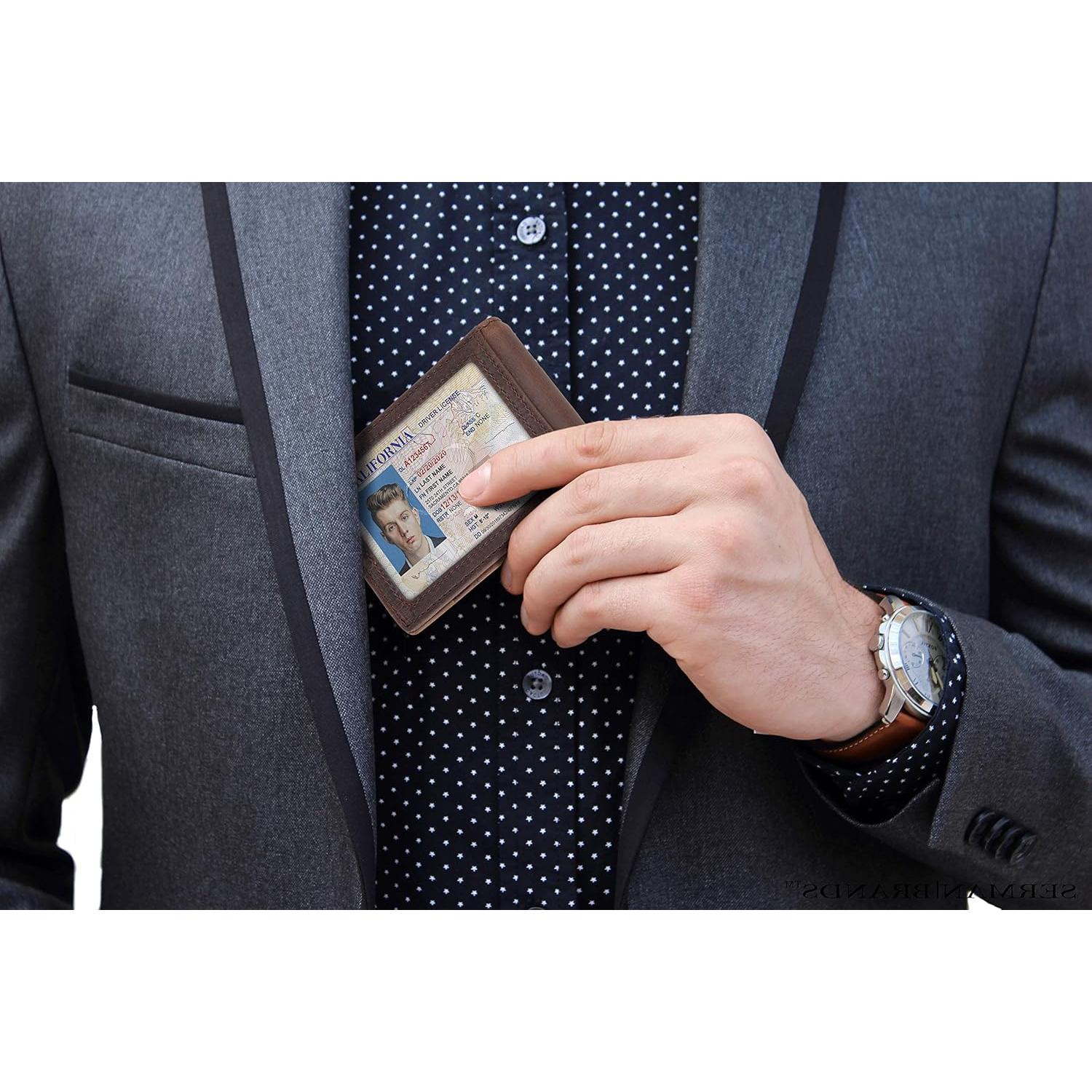 Cartera delgada de cuero SERMAN BRANDS 1.S con bloqueo RFID