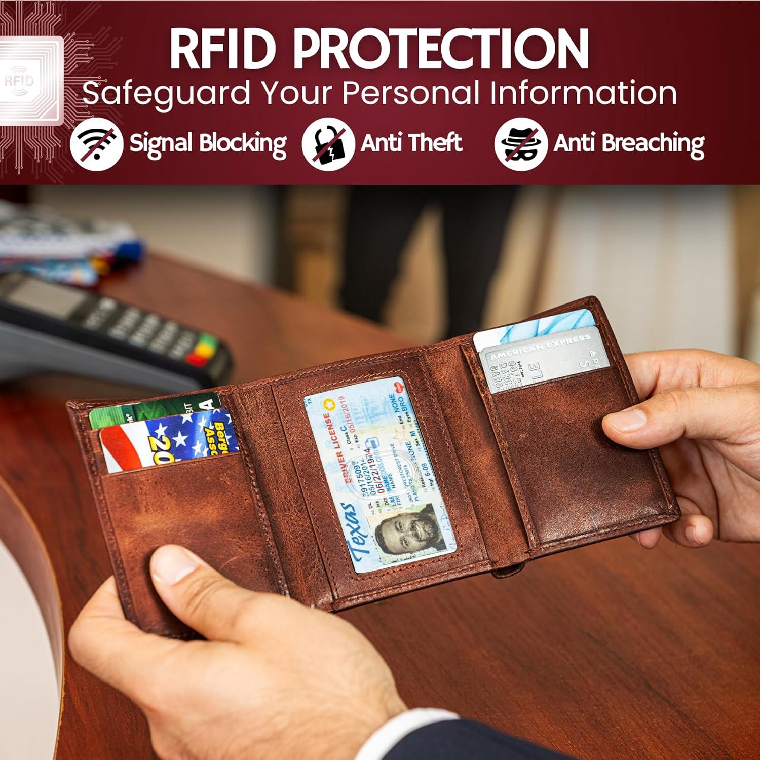 Cartera Trifolio de Cuero Bull Guard con RFID para Hombre