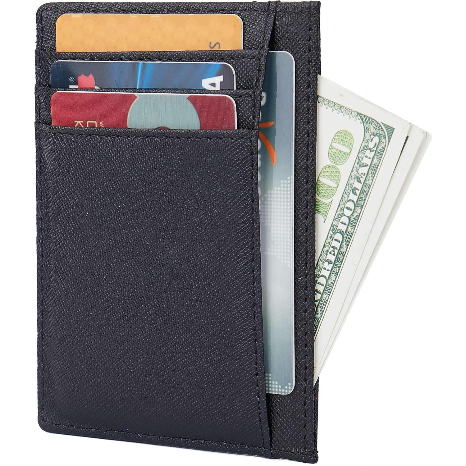 Billetera Minimalista de Cuero Negro con Bloqueo RFID