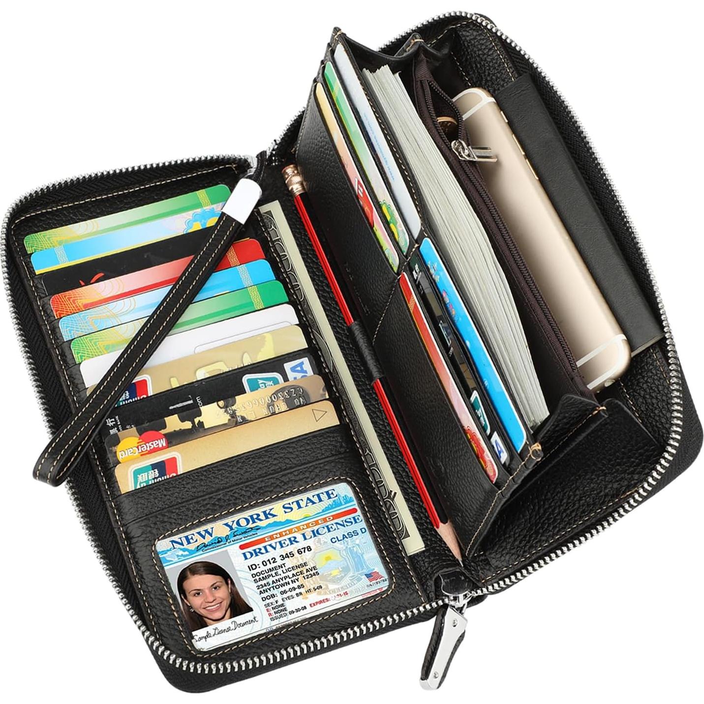 Billetera Clutch de Cuero Lavemi Mujer RFID Grande Negra