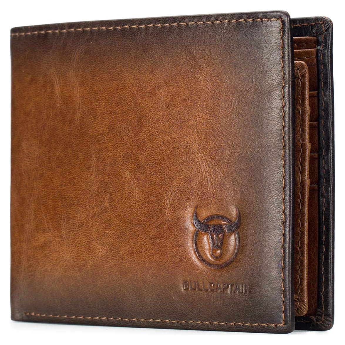 Cartera BULLCAPTAIN RFID de cuero genuino marrón QB-05