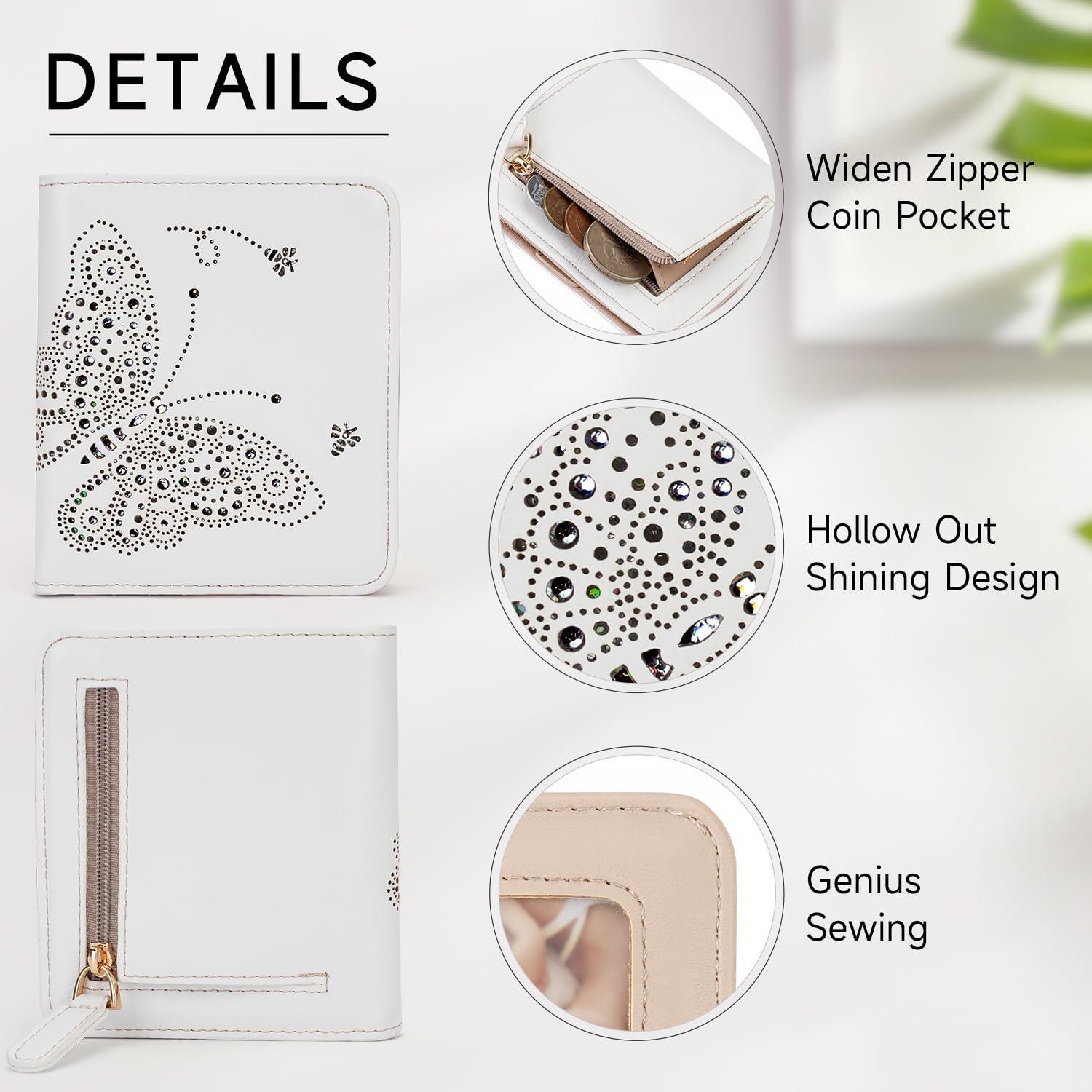 Cartera RFID Bifold KITEVIUN Blanca para Mujeres Compacta