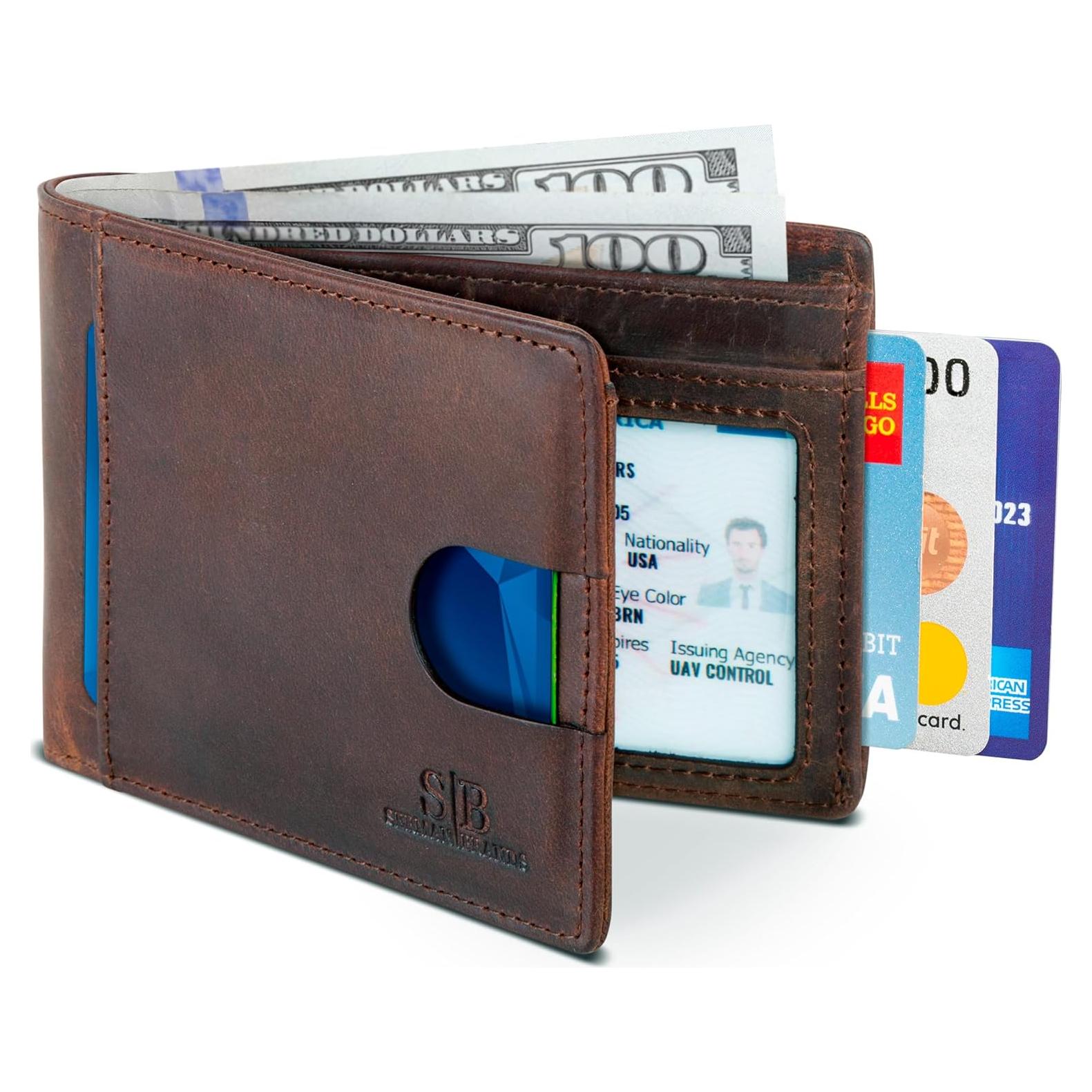 Cartera Bifold de Cuero Genuino SERMAN BRANDS con Bloqueo RFID