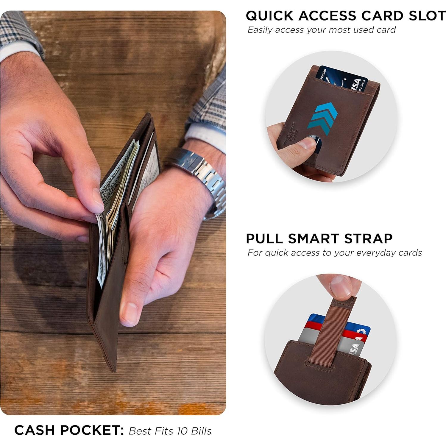 Cartera Bifold de Cuero Genuino SERMAN BRANDS con Bloqueo RFID