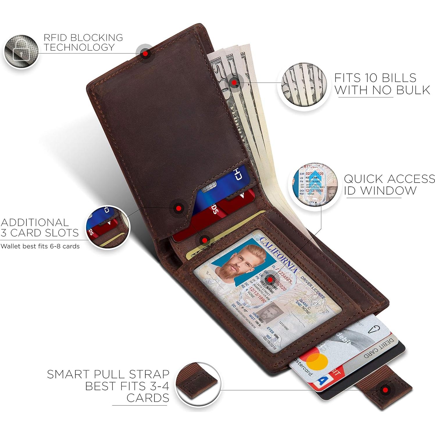 Cartera Bifold de Cuero Genuino SERMAN BRANDS con Bloqueo RFID