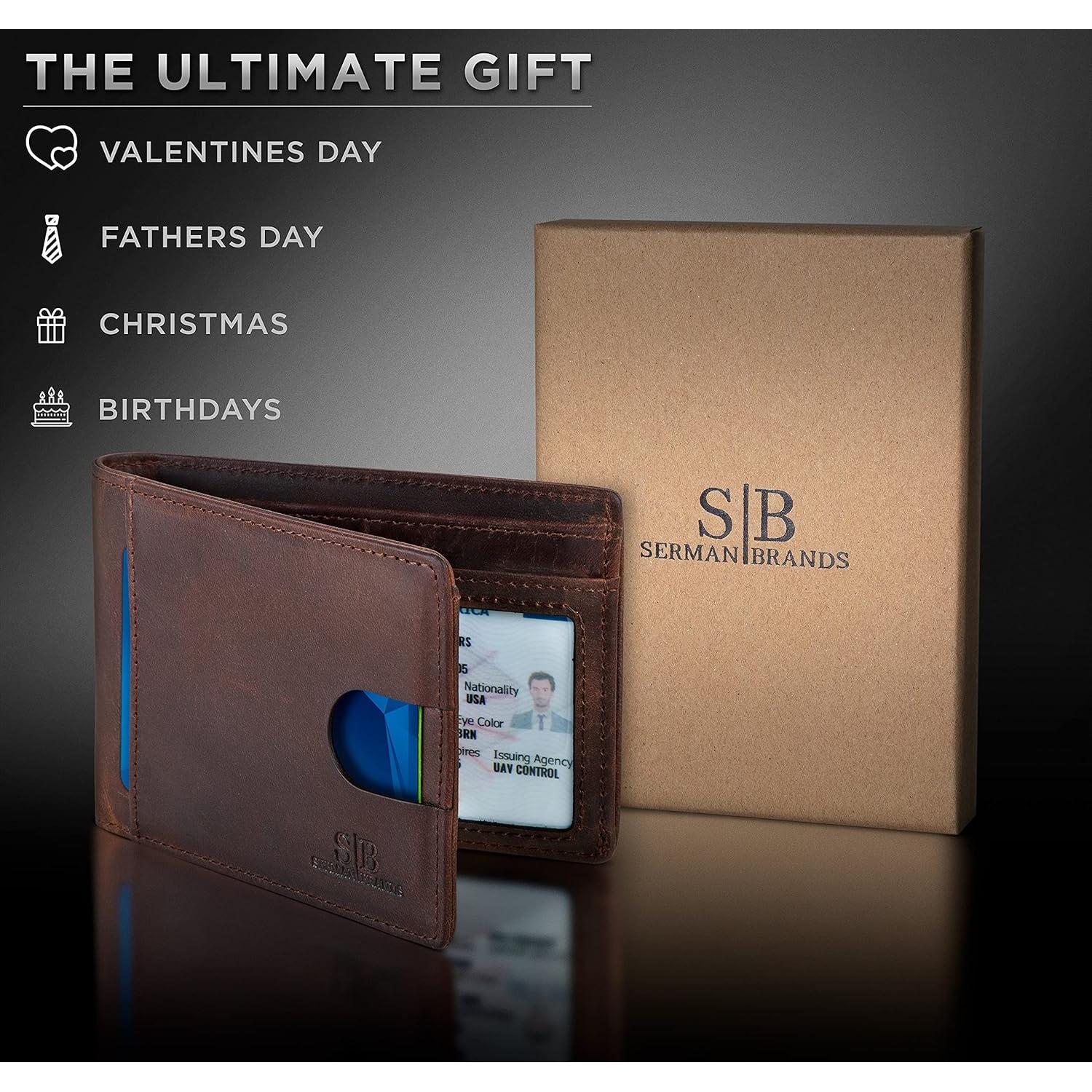 Cartera Bifold de Cuero Genuino SERMAN BRANDS con Bloqueo RFID